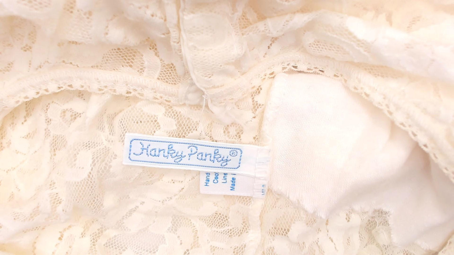 80s Hanky Panky White Lace Bodysuit Floral Scoop Neck Small S