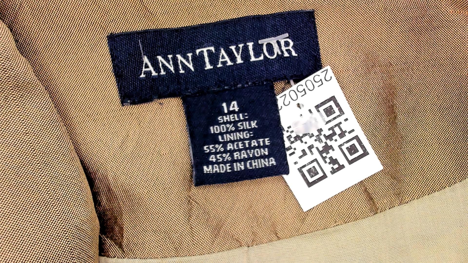 Y2K Ann Taylor Silk Blazer Tan Shawl Collar Two-Button Large L