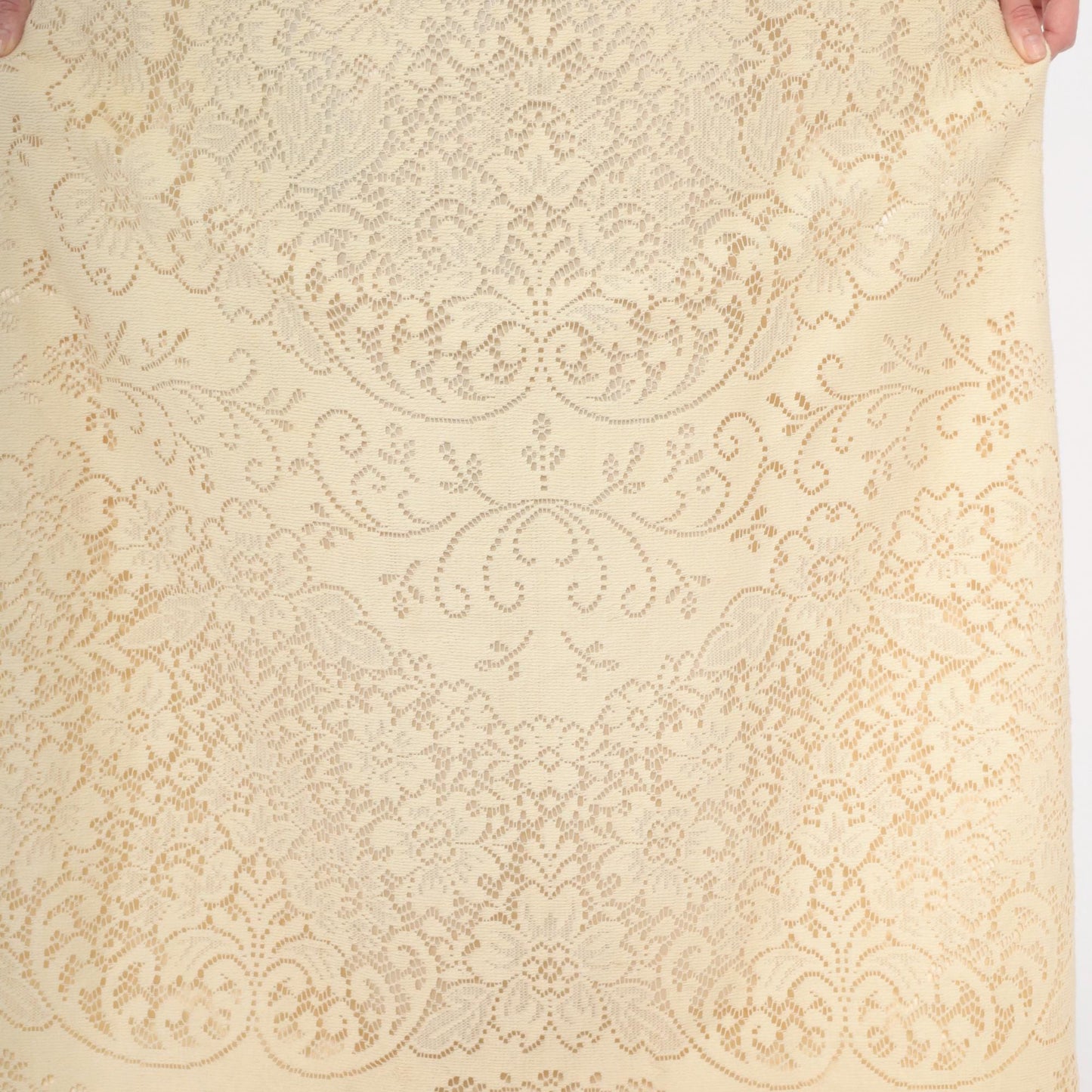 70s Ivory Lace Maxi Dress V-Neck Empire Waist Sleeveless Small S