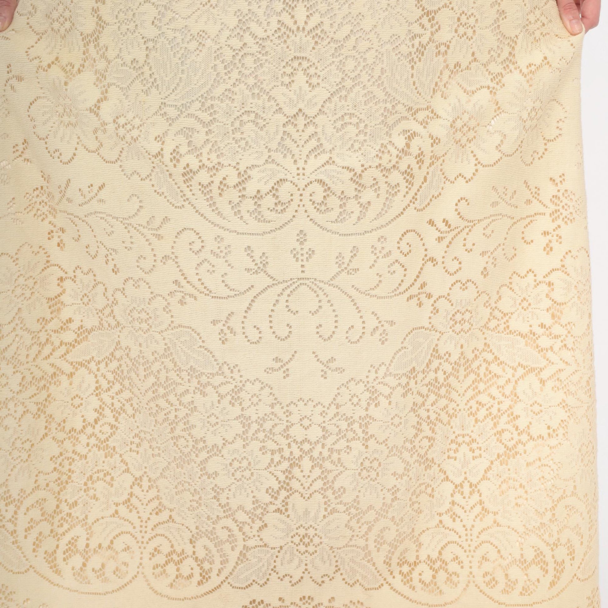 70s Ivory Lace Maxi Dress V-Neck Empire Waist Sleeveless Small S