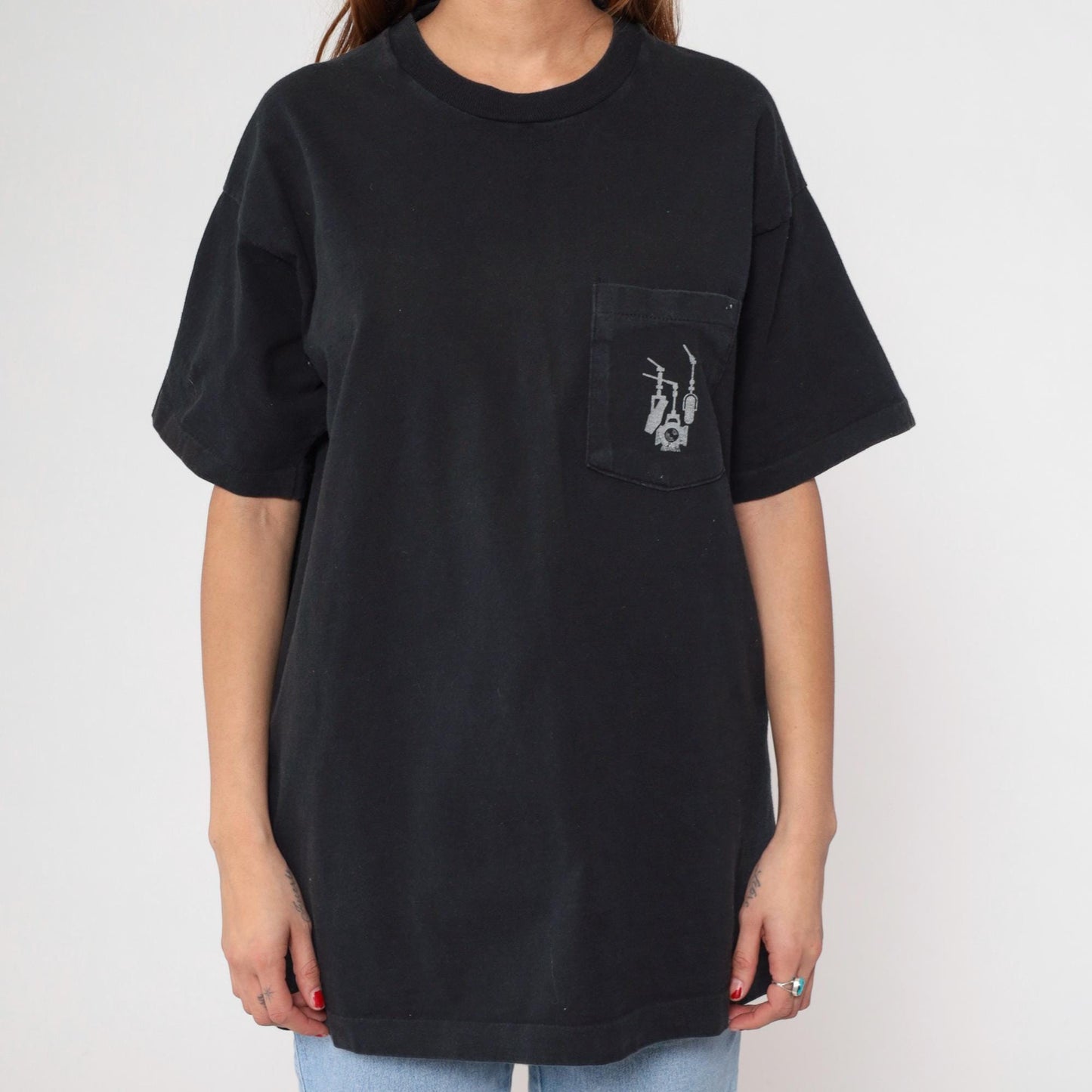 90s Studiocenter Broadcast Productions Graphic Pocket Tee Black Cotton Extra Large