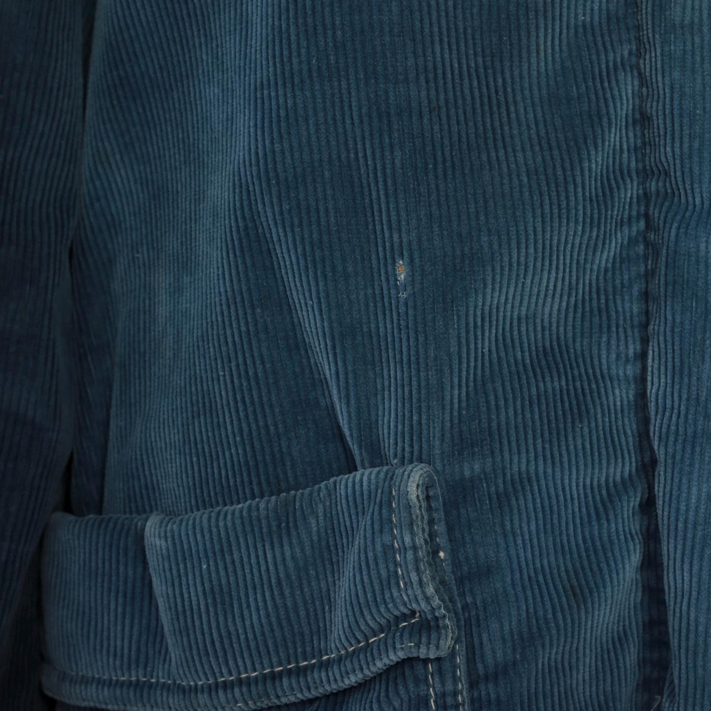 70s Blue Corduroy Jacket Cream Fur Collar Shearling Lined Knee Length Small