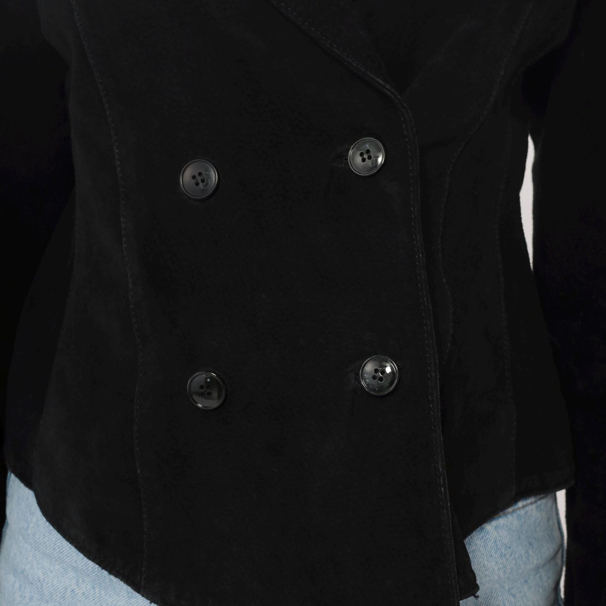 90s Winlit Black Leather Double Breasted Cropped Blazer Notched Lapel Small S