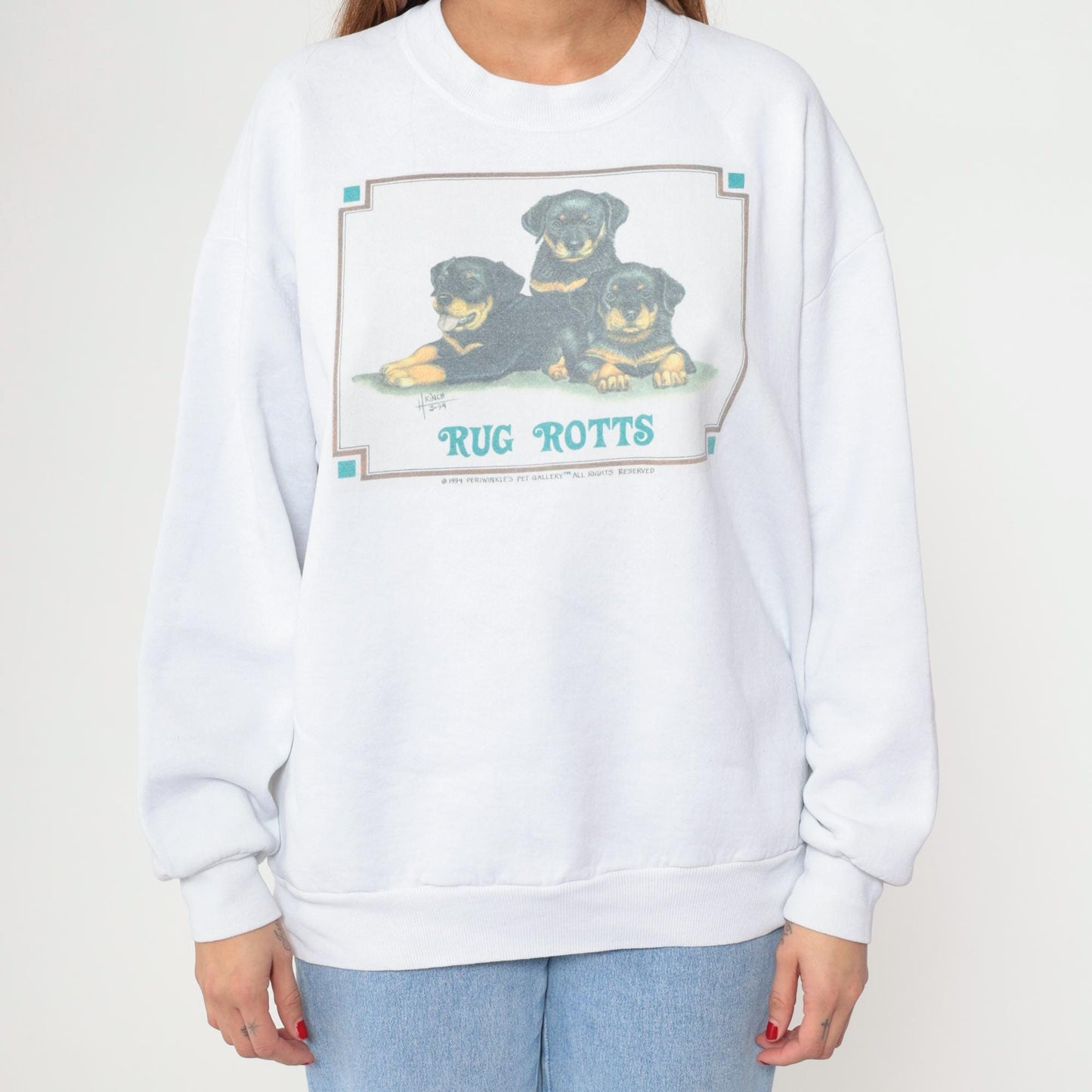 90s Rottweiler Puppies Graphic Sweatshirt White Jerzees Crewneck Extra Large XL