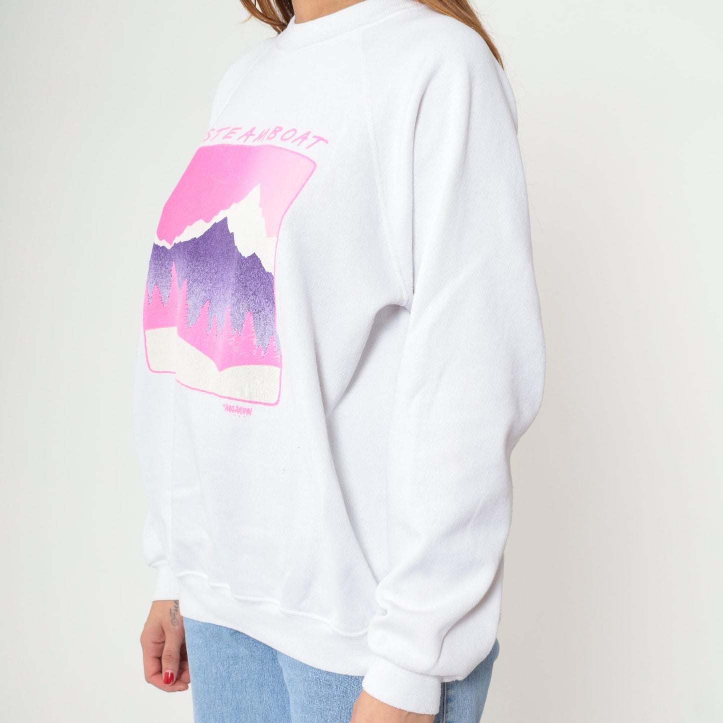 90s Steamboat Mountain Hanes Sweatshirt White Raglan Graphic XL