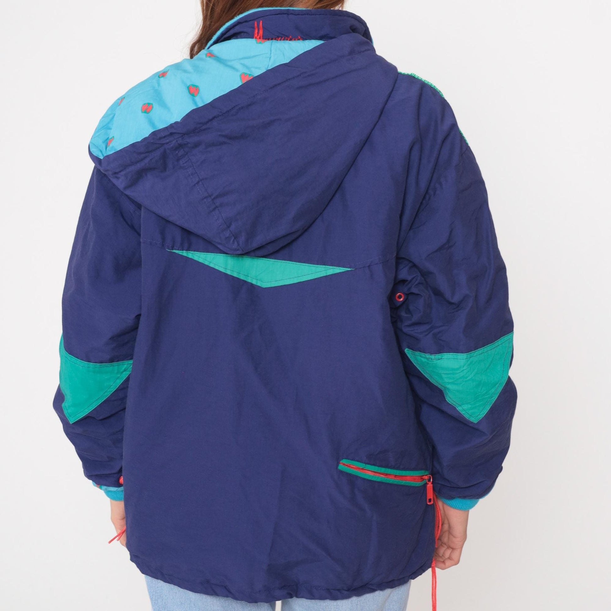 80s Marwin Sports Colorblock Windbreaker Hooded Jacket Blue Small