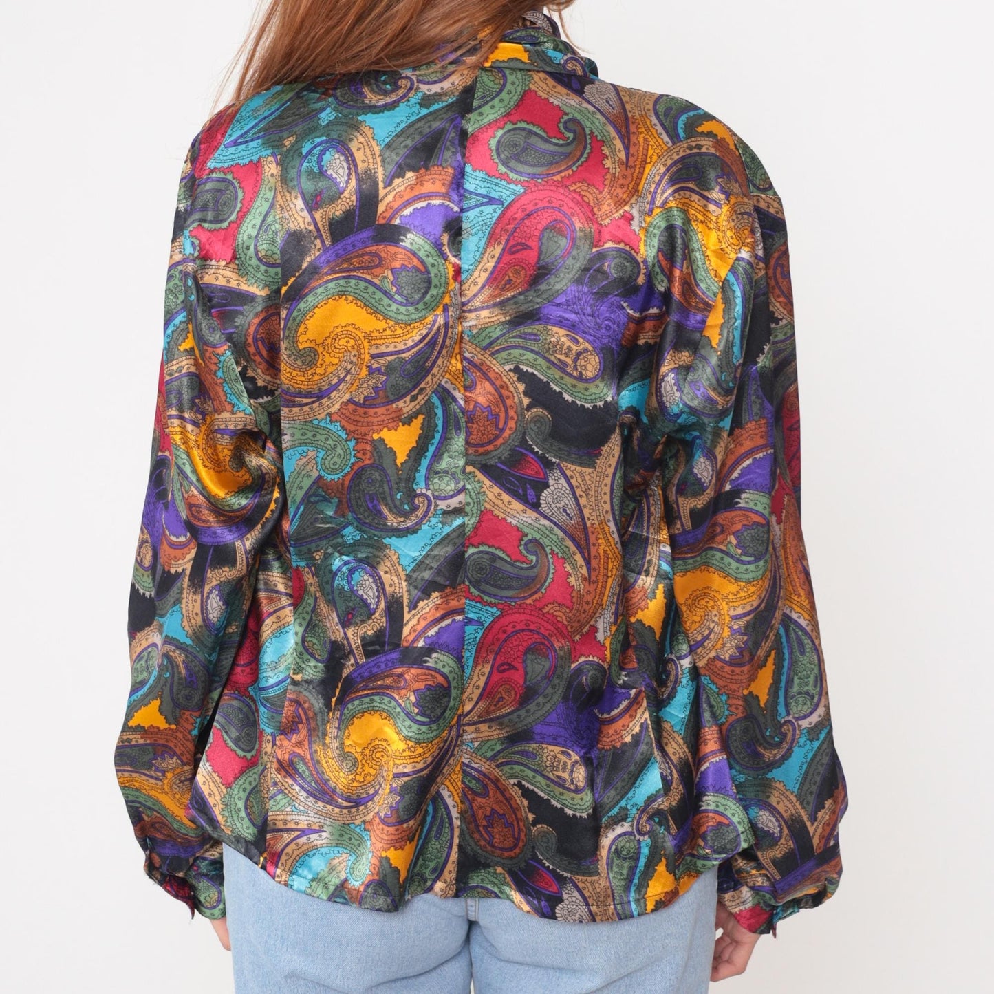 90s Nicola Paisley Wrap Blouse Multicolor Long Sleeve Large L