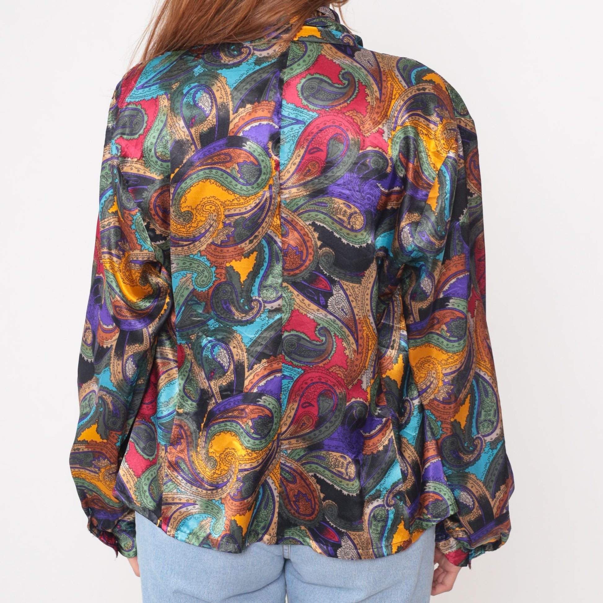 90s Nicola Paisley Wrap Blouse Multicolor Long Sleeve Large L