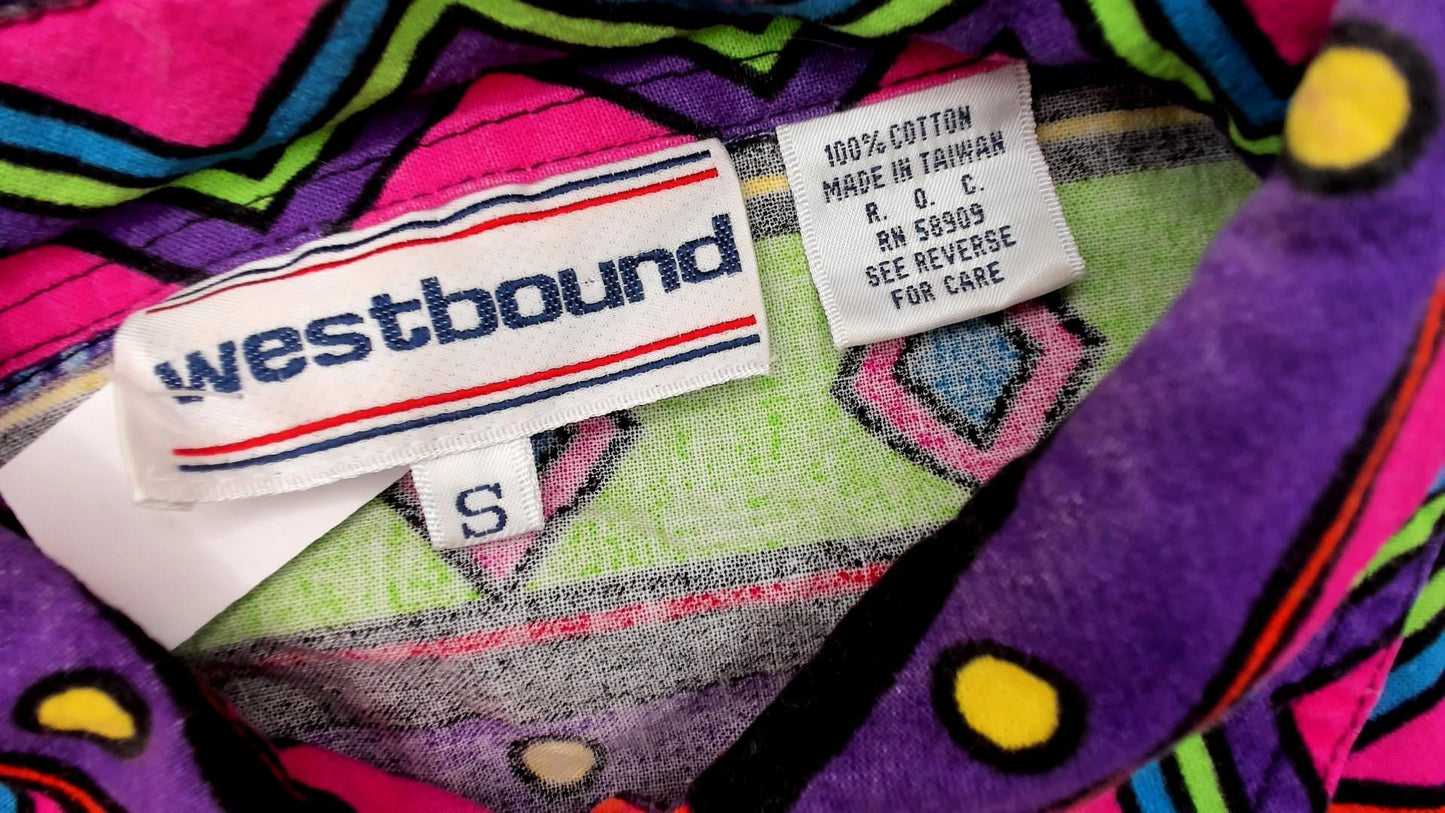 90s Westbound Geometric Button-Front Shirt Multicolor Neon Small S