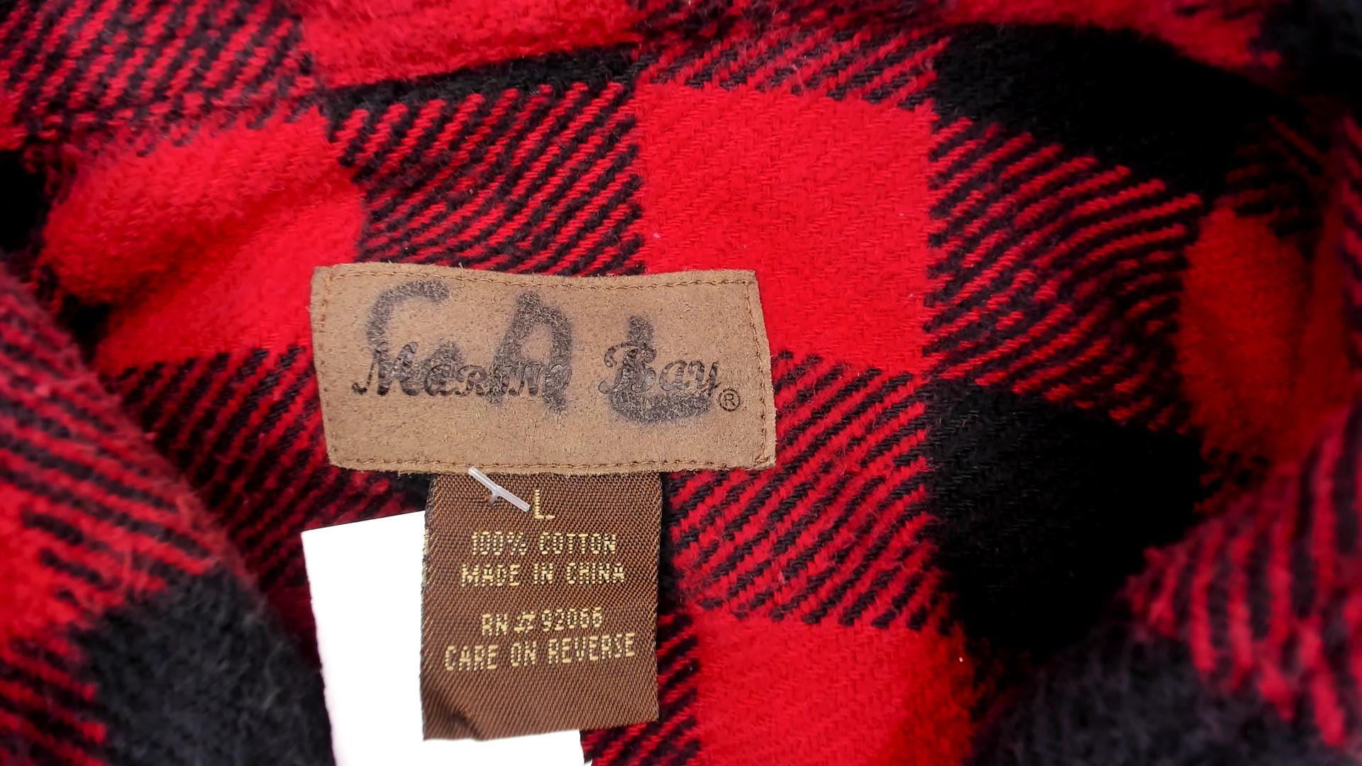 Y2K Marino Bay Red Buffalo Plaid Flannel Shirt Cotton Large L