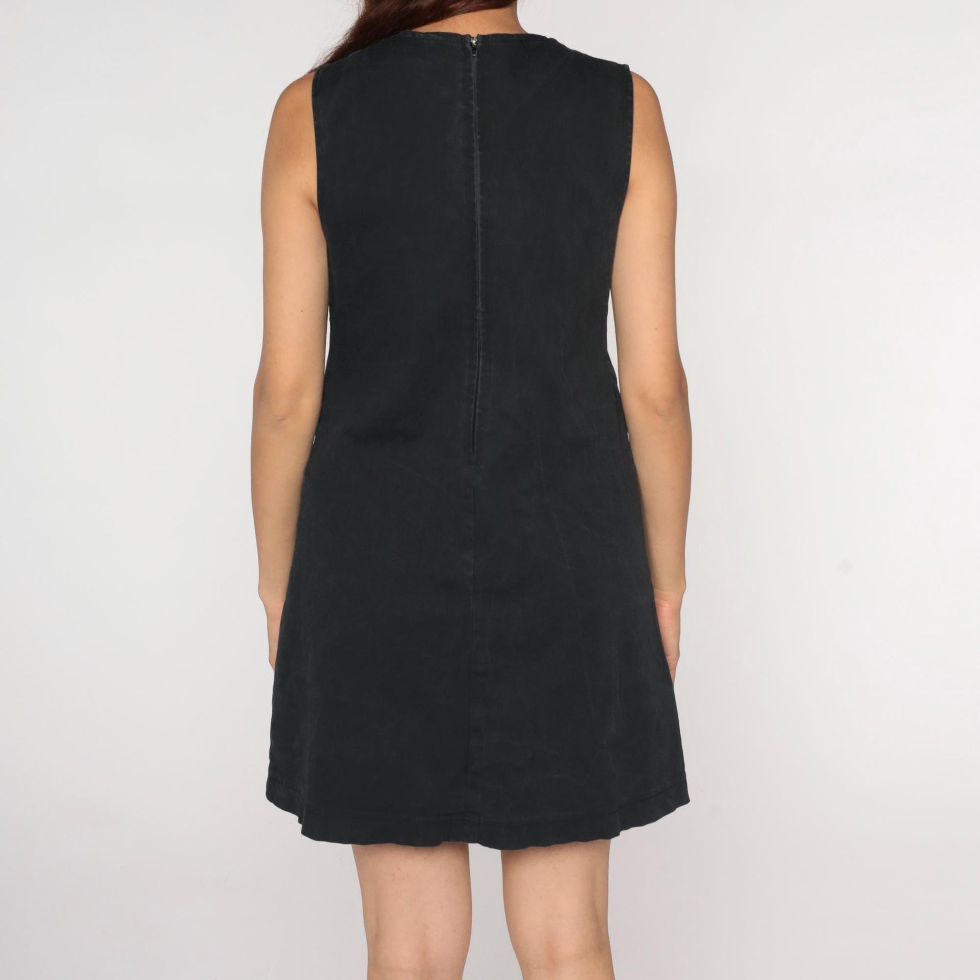 90s Paul Harris Designs Black Mini Shift Dress Cotton Scoop Neck Medium M