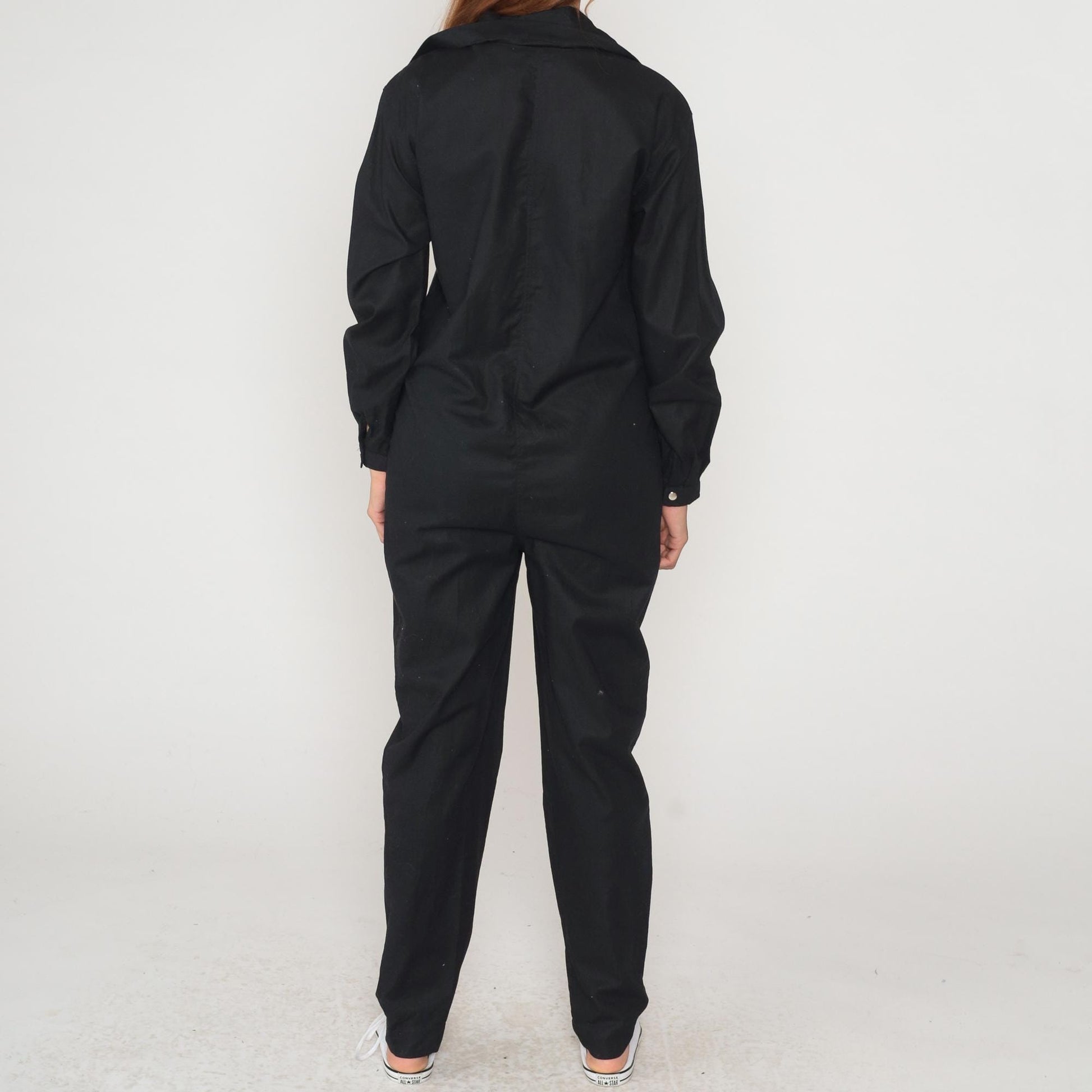 90s Nanci Jennifer Black Cotton Jumpsuit Utility Workwear Snap Medium