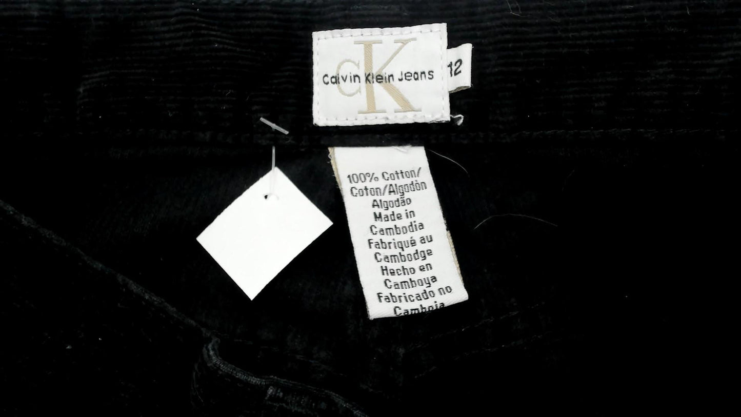 90s Calvin Klein Black Corduroy Pants Wide Leg Raw Hem Large L