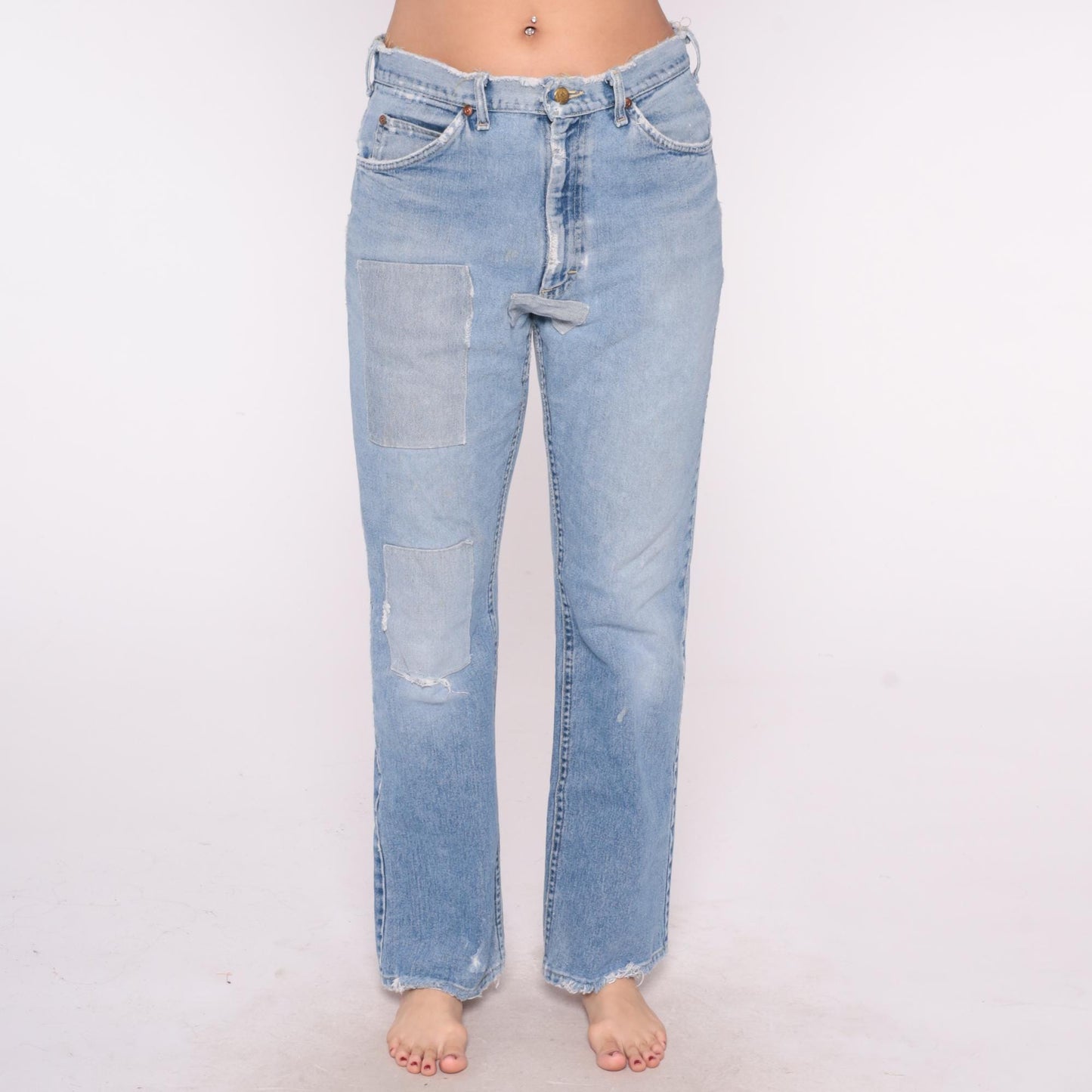 Lee Denim Jeans 80s Light Wash High Rise Straight Leg Distressed Medium M
