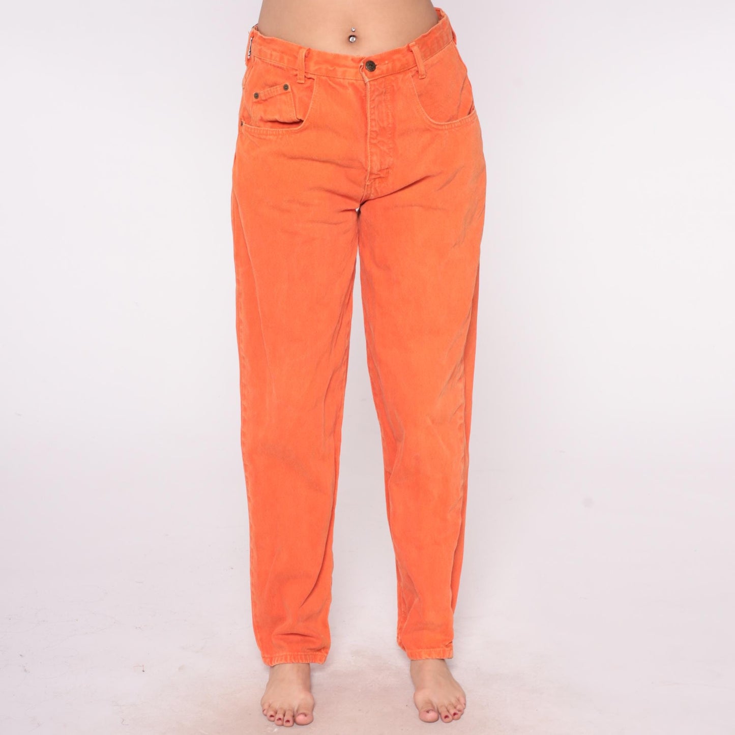 90s One Way Orange Jeans High Waist Straight Leg Cotton Large L