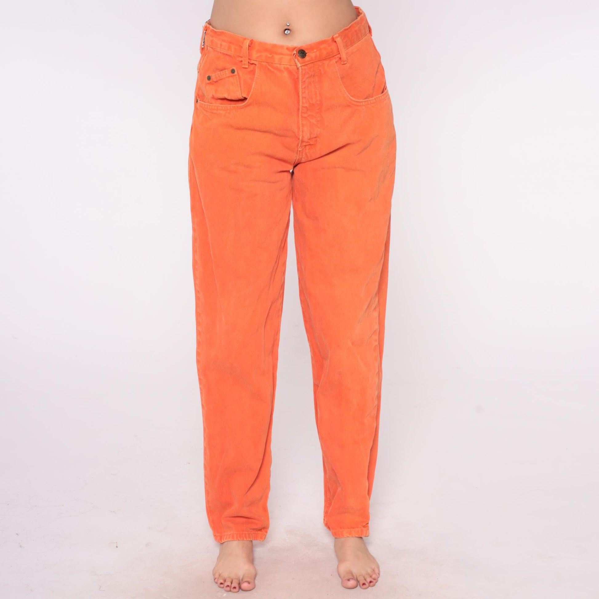 90s One Way Orange Jeans High Waist Straight Leg Cotton Large L