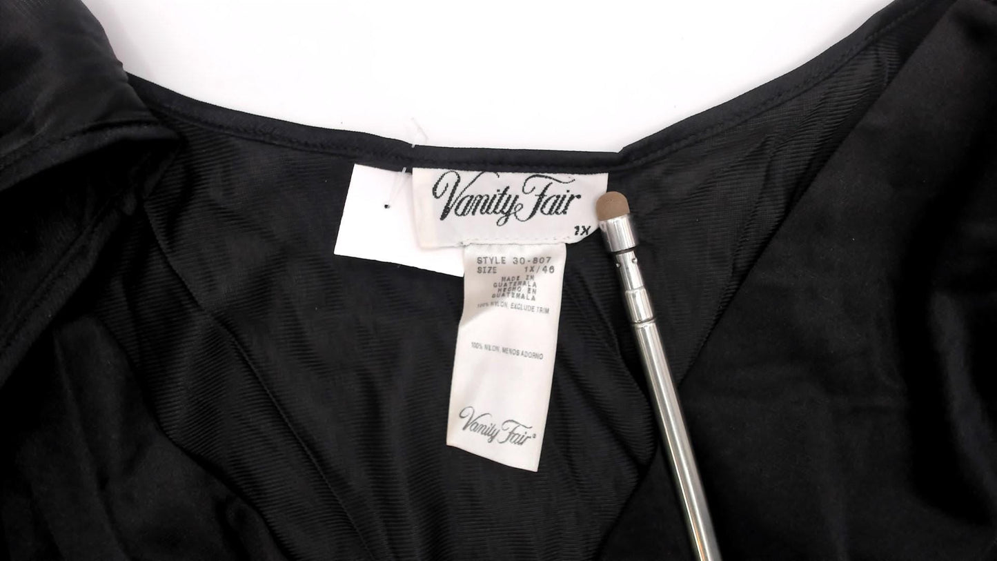 90s Vanity Fair Black Slip Dress Empire Waist V-Neck Satin Trim Plus Size 1X