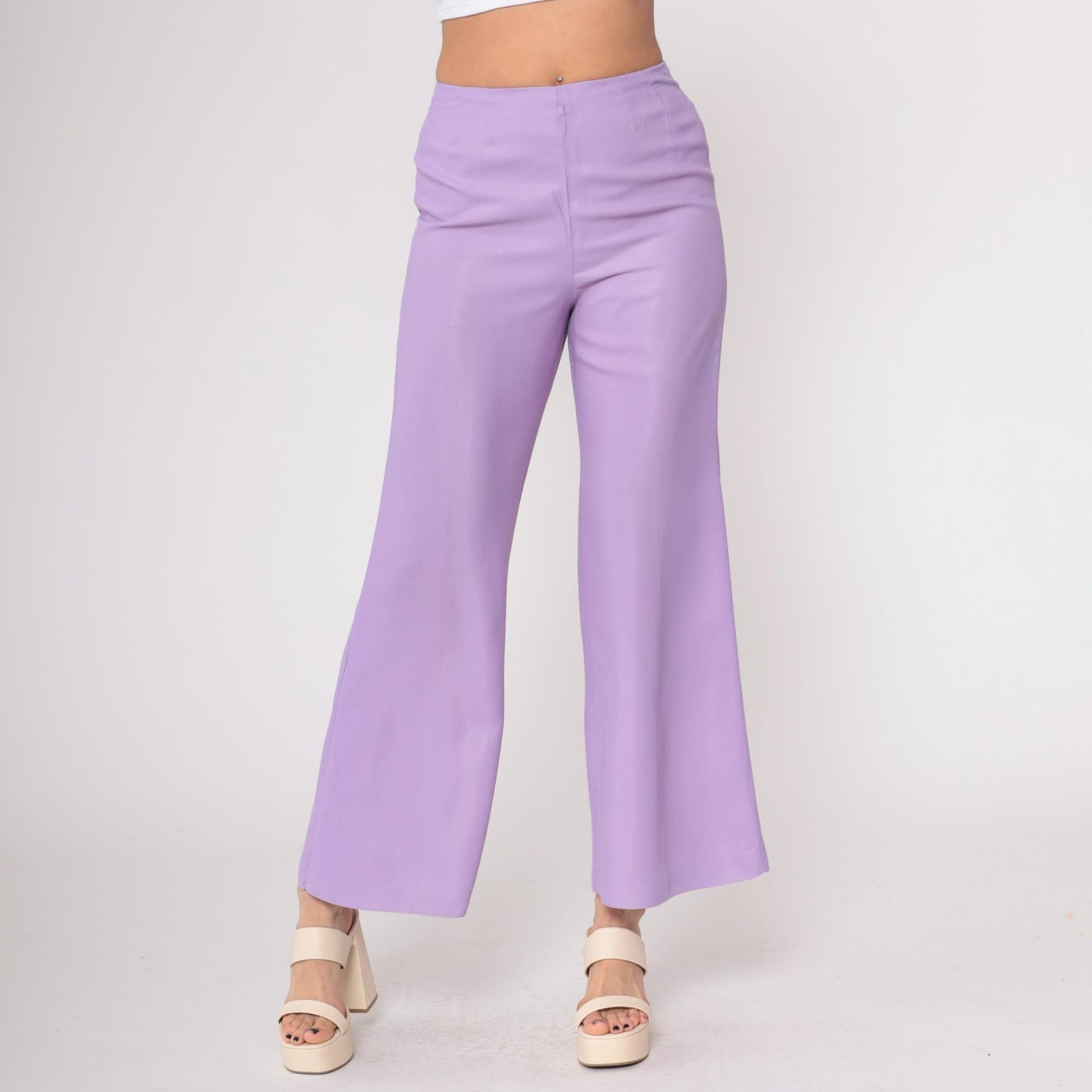 1970s Lavender High-Waisted Wide-Leg Flared Trousers Small