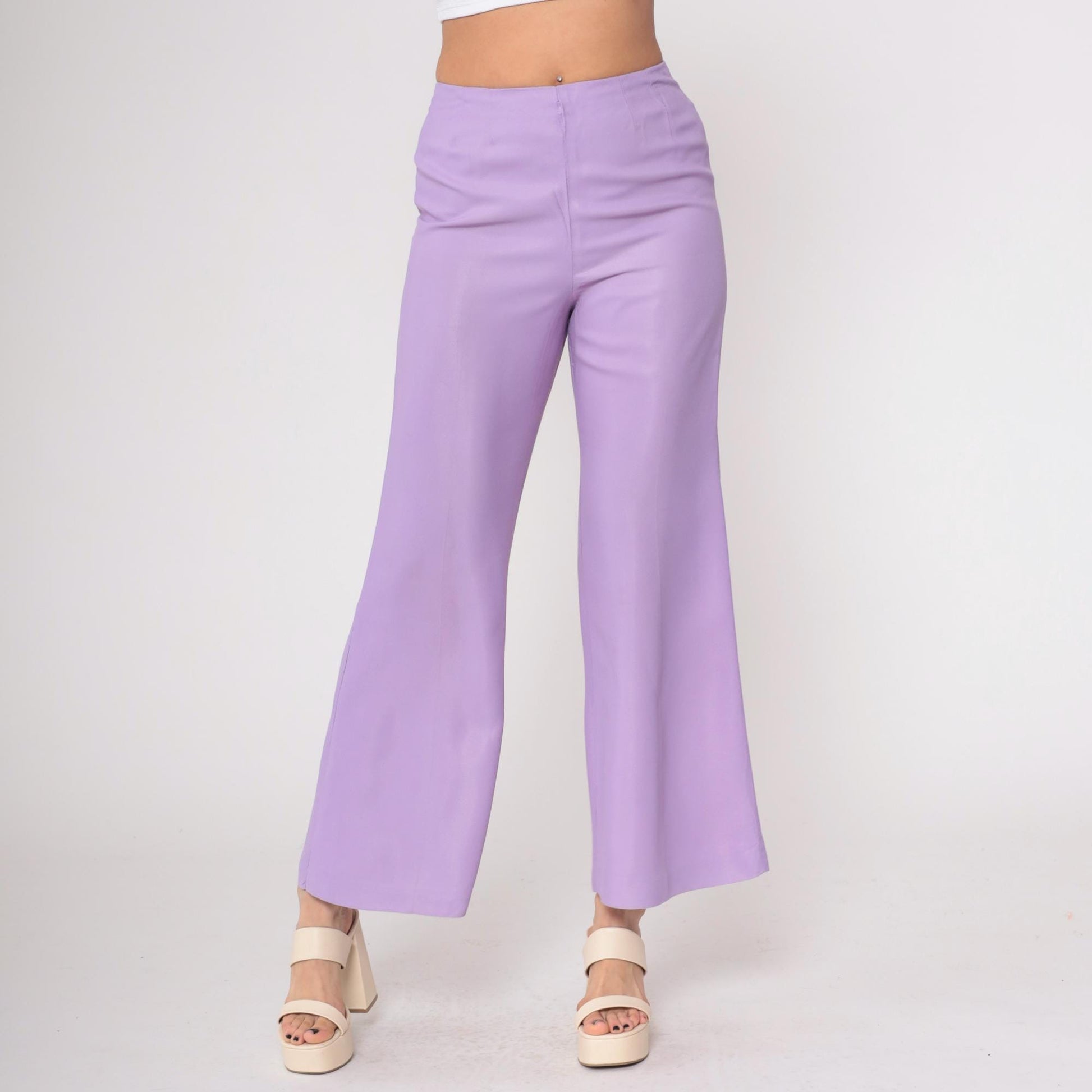 1970s Lavender High-Waisted Wide-Leg Flared Trousers Small