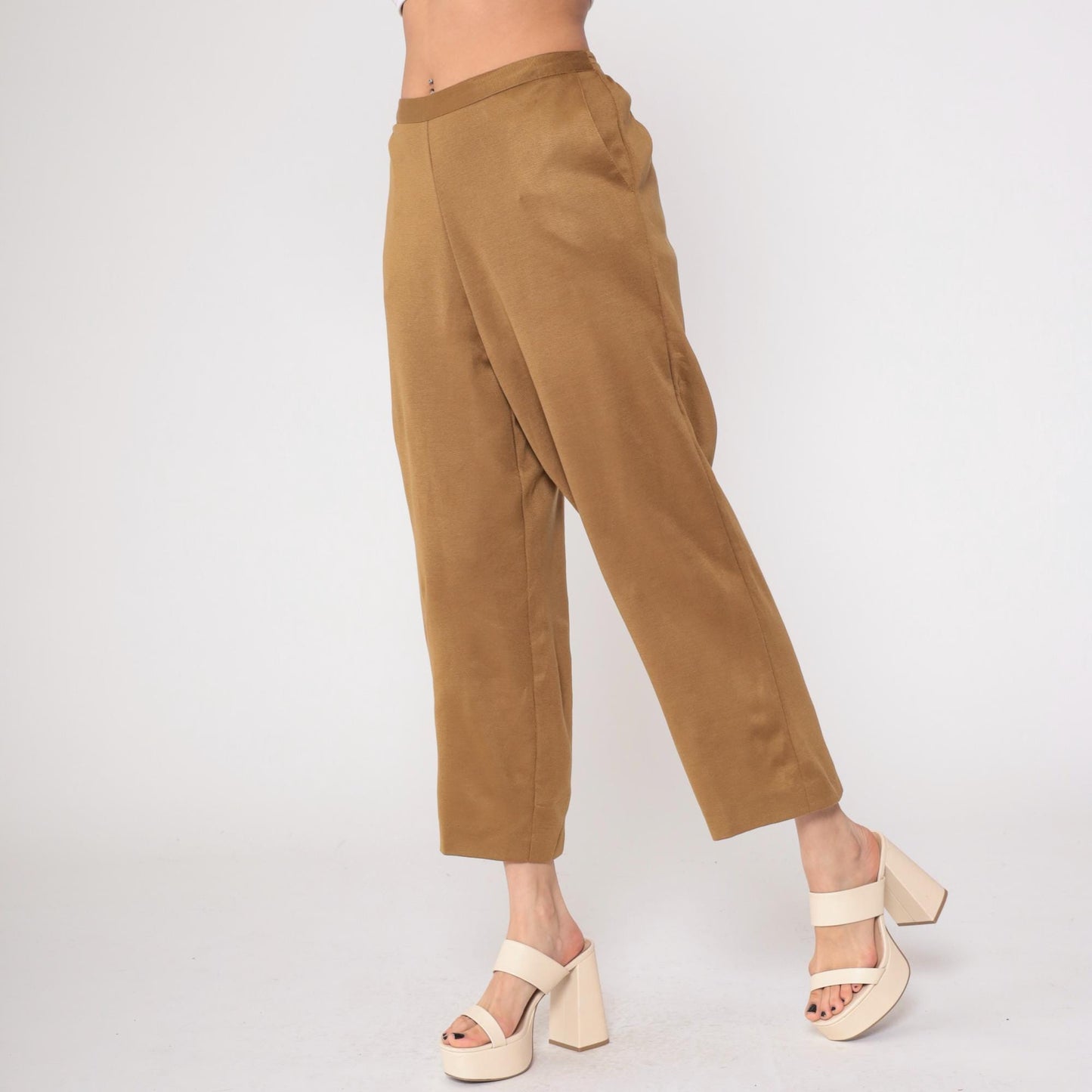 90s Alfred Dunner Tan Knit Pants Elastic Waist Cropped Ankle Large