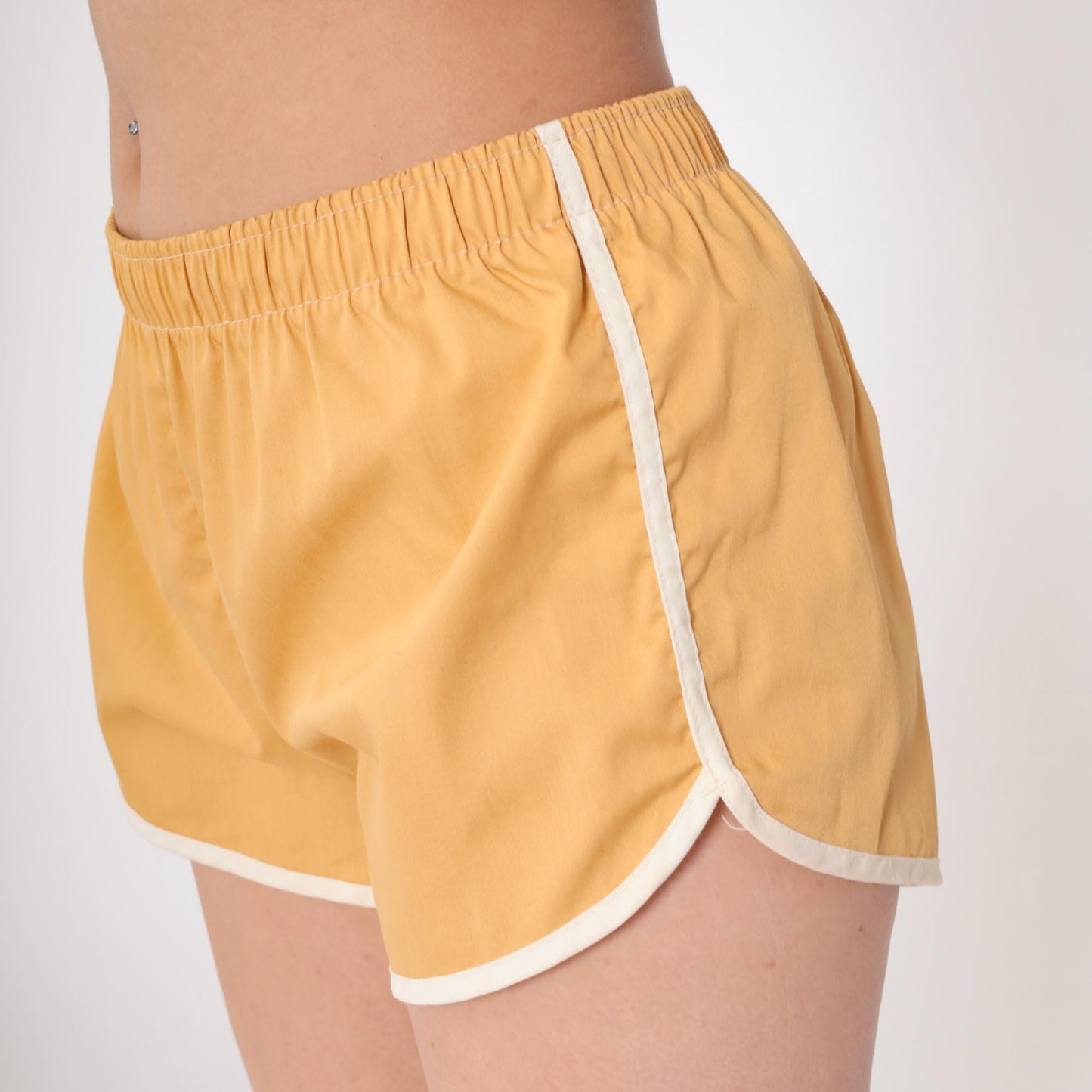 80s Tan Running Shorts White Trim Athletic Dolphin Hem Medium