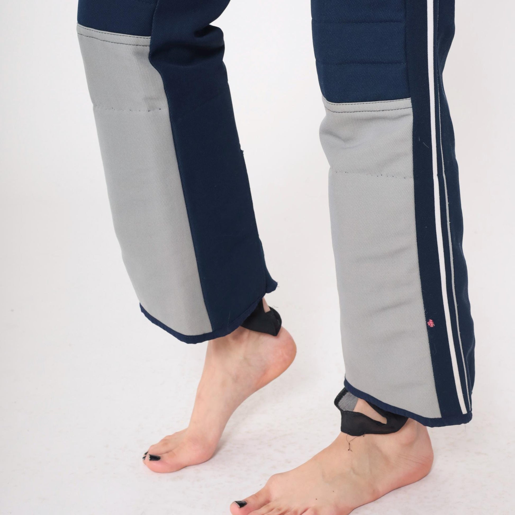 70s Obermeyer Wool Ski Bib Pants Gray Navy Colorblock High Waisted Medium