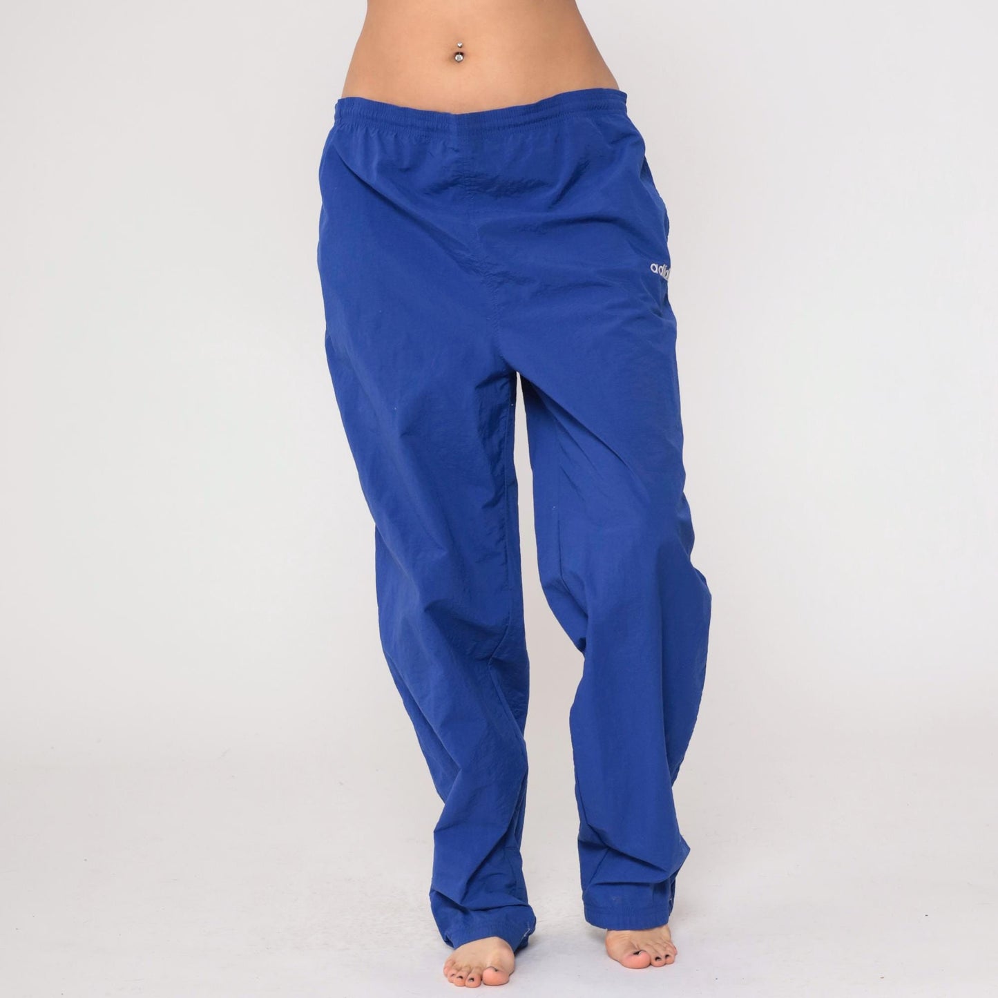 90s Adidas Royal Blue Track Pants Nylon Windbreaker Elastic Waist Large L