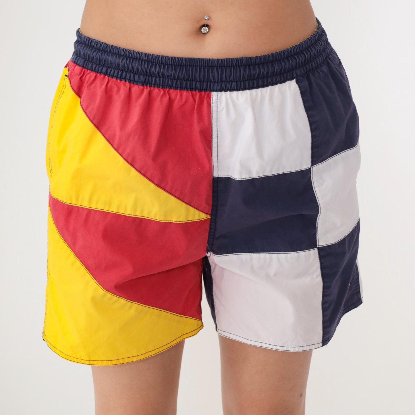 90s Newport Blue Colorblock Swim Shorts Navy White Red Yellow Medium Large