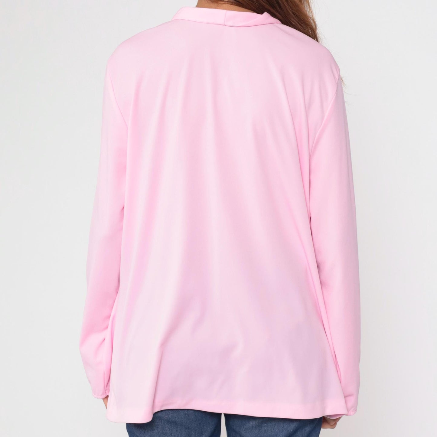 70s Pink Pearl Button Collared Blouse Gathered Shoulders Extra Large