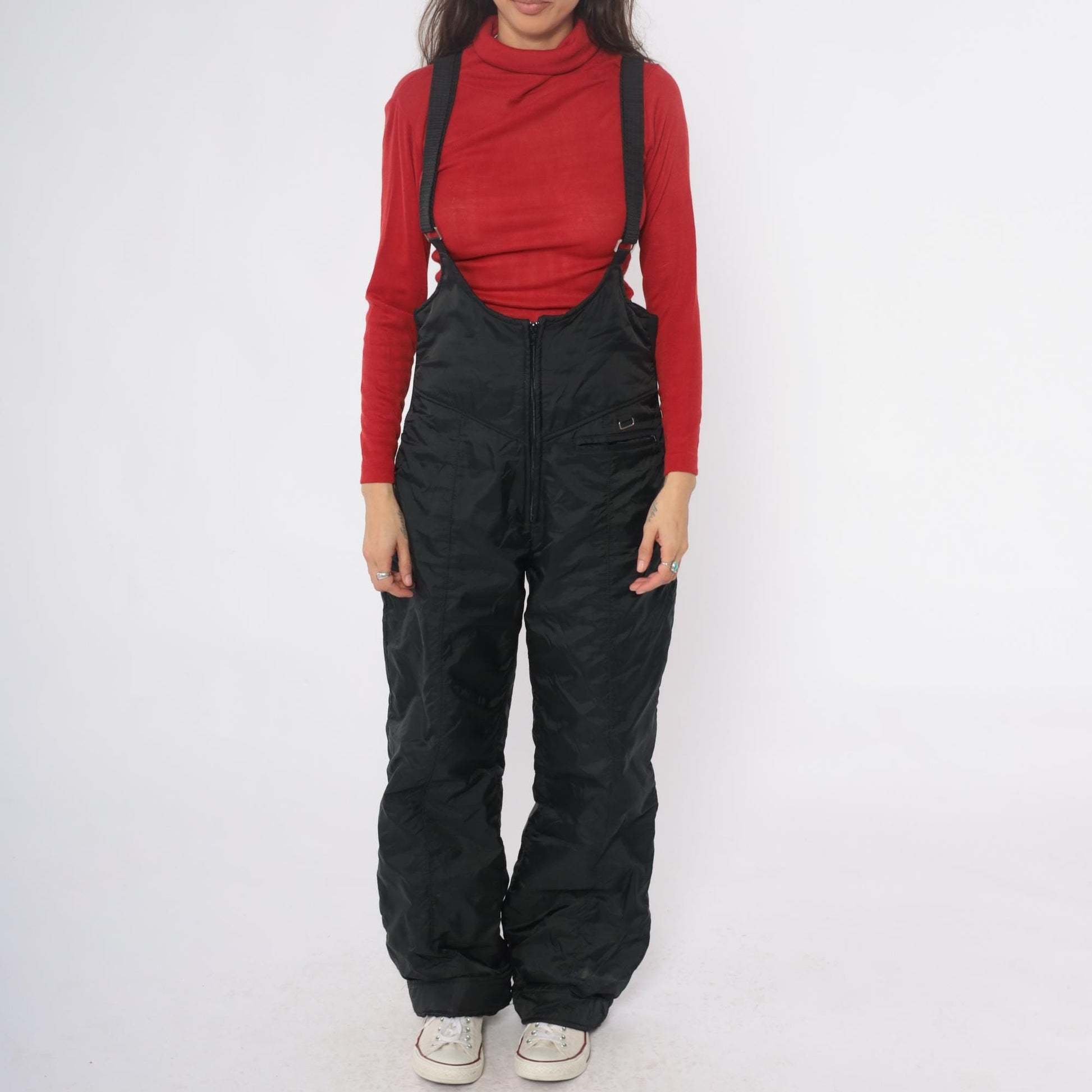 90s UA Sport Black Ski Overalls Insulated Suspender Straps Medium