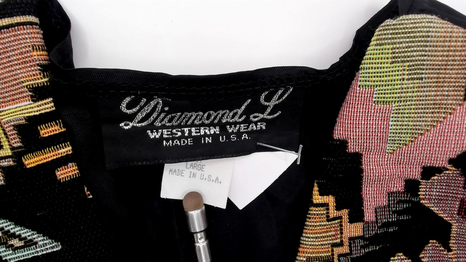 90s Diamond Western Wear Southwestern Tapestry Vest Black Geometric Cotton Large