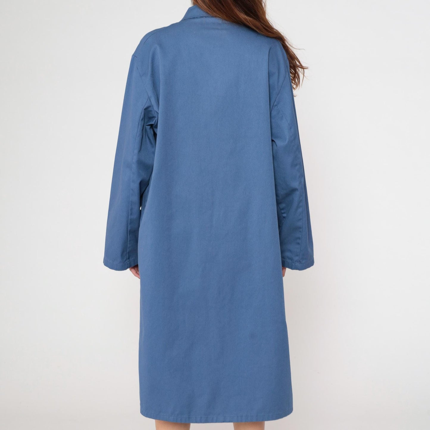80s Ambassador Uniform Periwinkle Lab Coat Button Front Collar Large