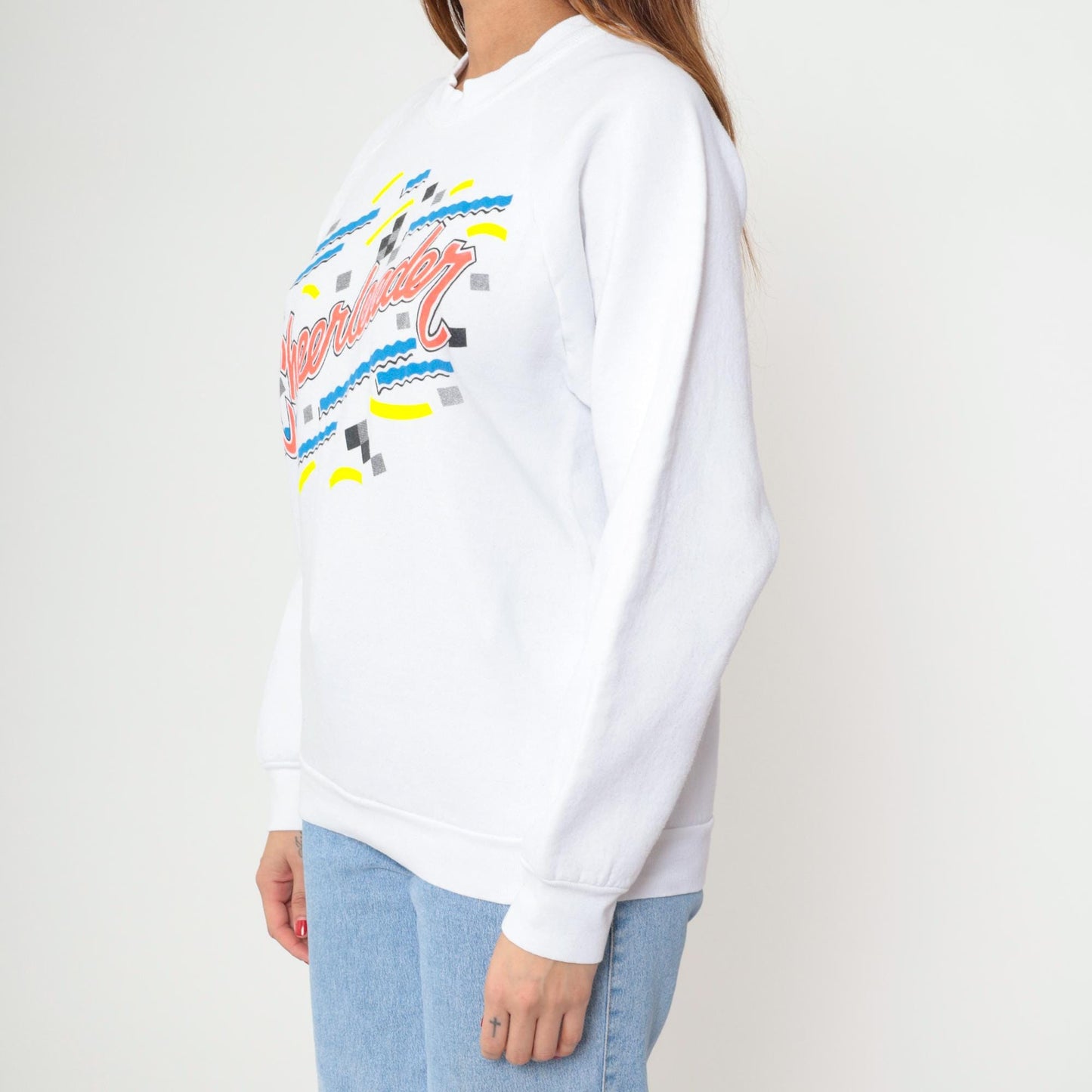 90s Cheerleader Sweatshirt White Graphic Raglan Pullover Large L