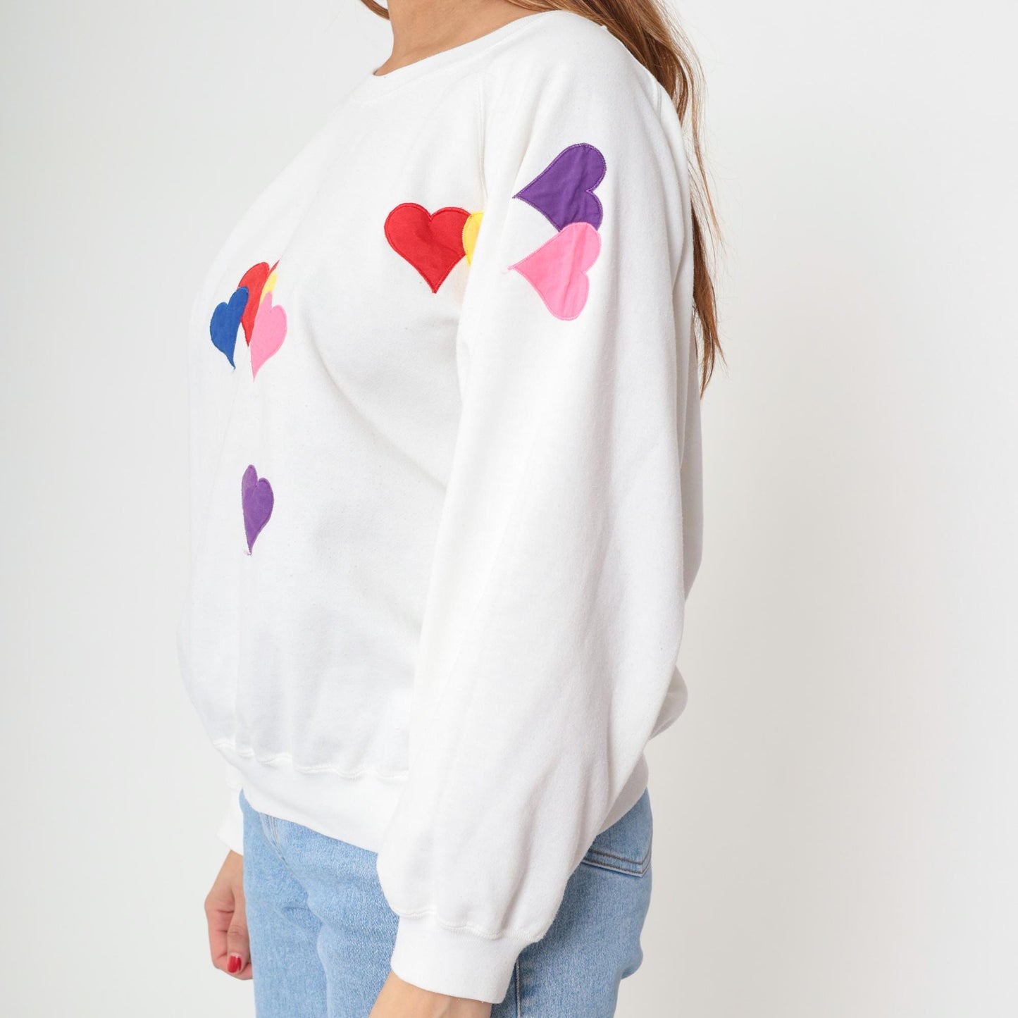 90s Partners II Heart Sweatshirt White Multicolour Appliqué Crewneck Extra Large XXL