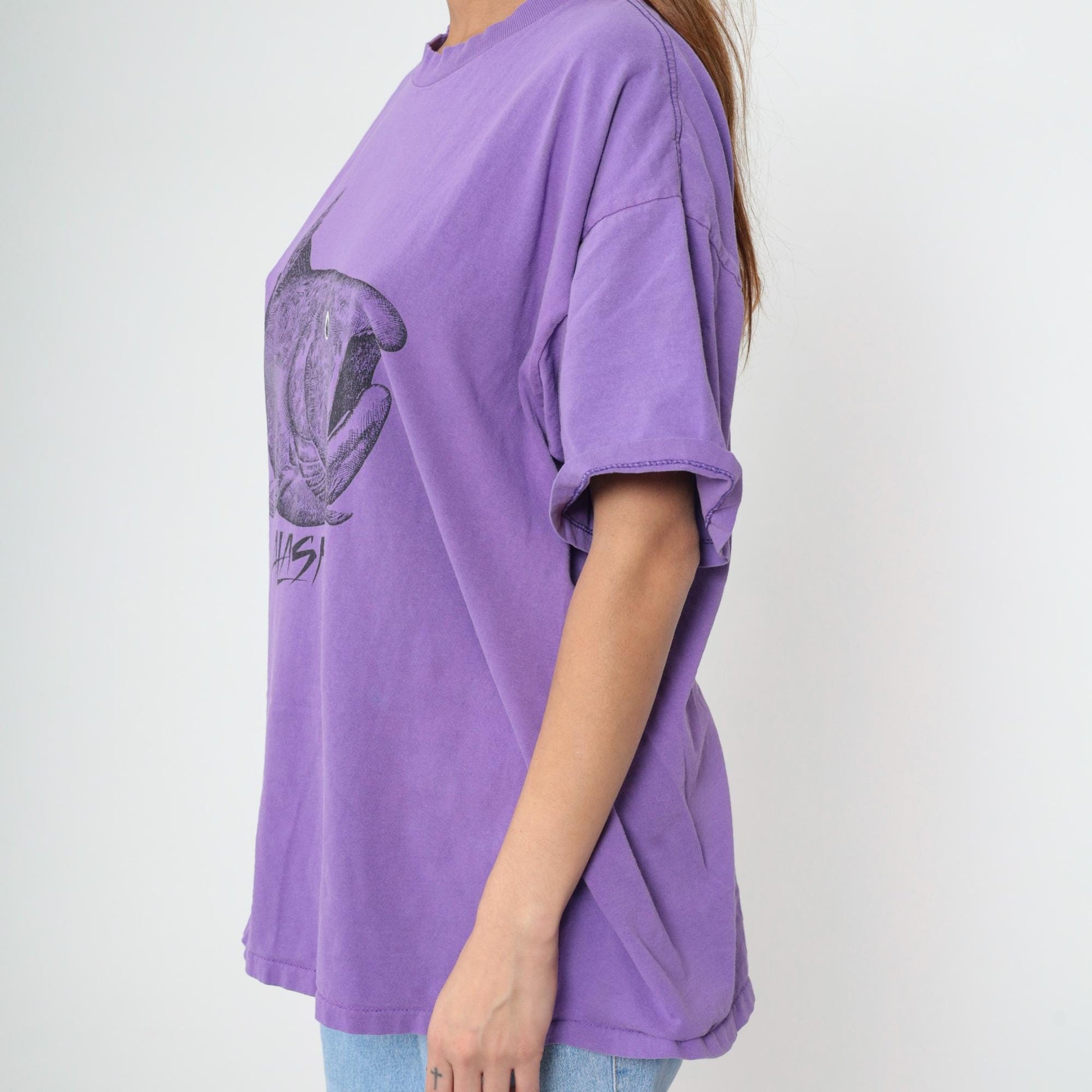 90s Oneita Purple Alaska Fish Graphic Tee Cotton Plus Size XXL