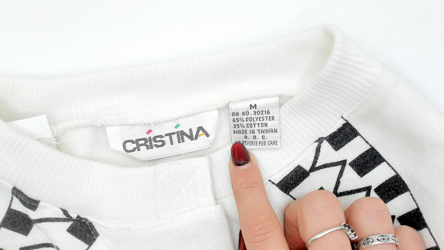 90s Cristina Ski Sweatshirt White Graphic Mountain Scene Crewneck Medium M
