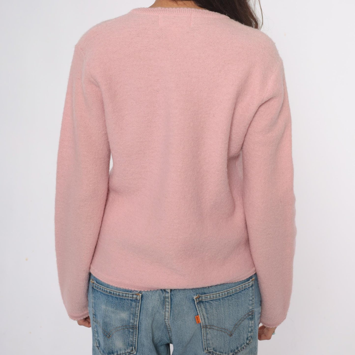 70s Tally Ho Wool Cardigan Pink V-Neck Button Front Medium