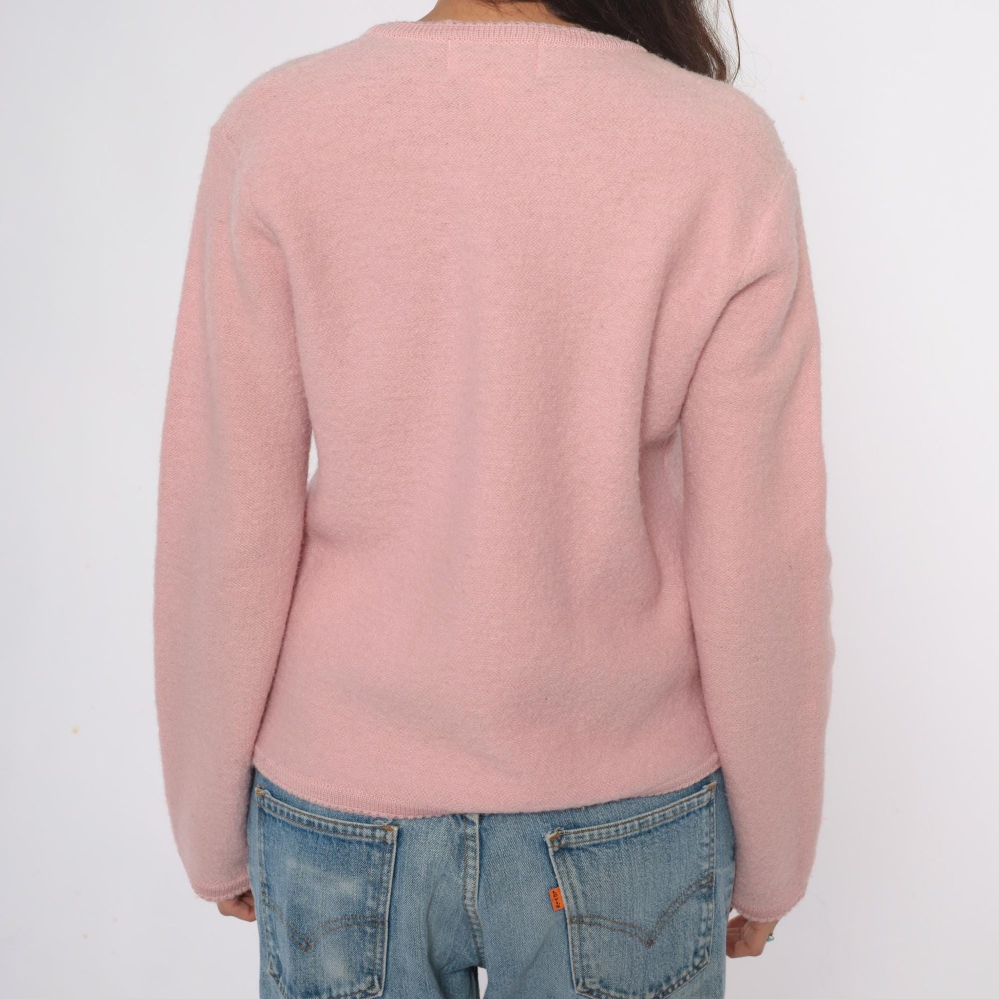 70s Tally Ho Wool Cardigan Pink V-Neck Button Front Medium