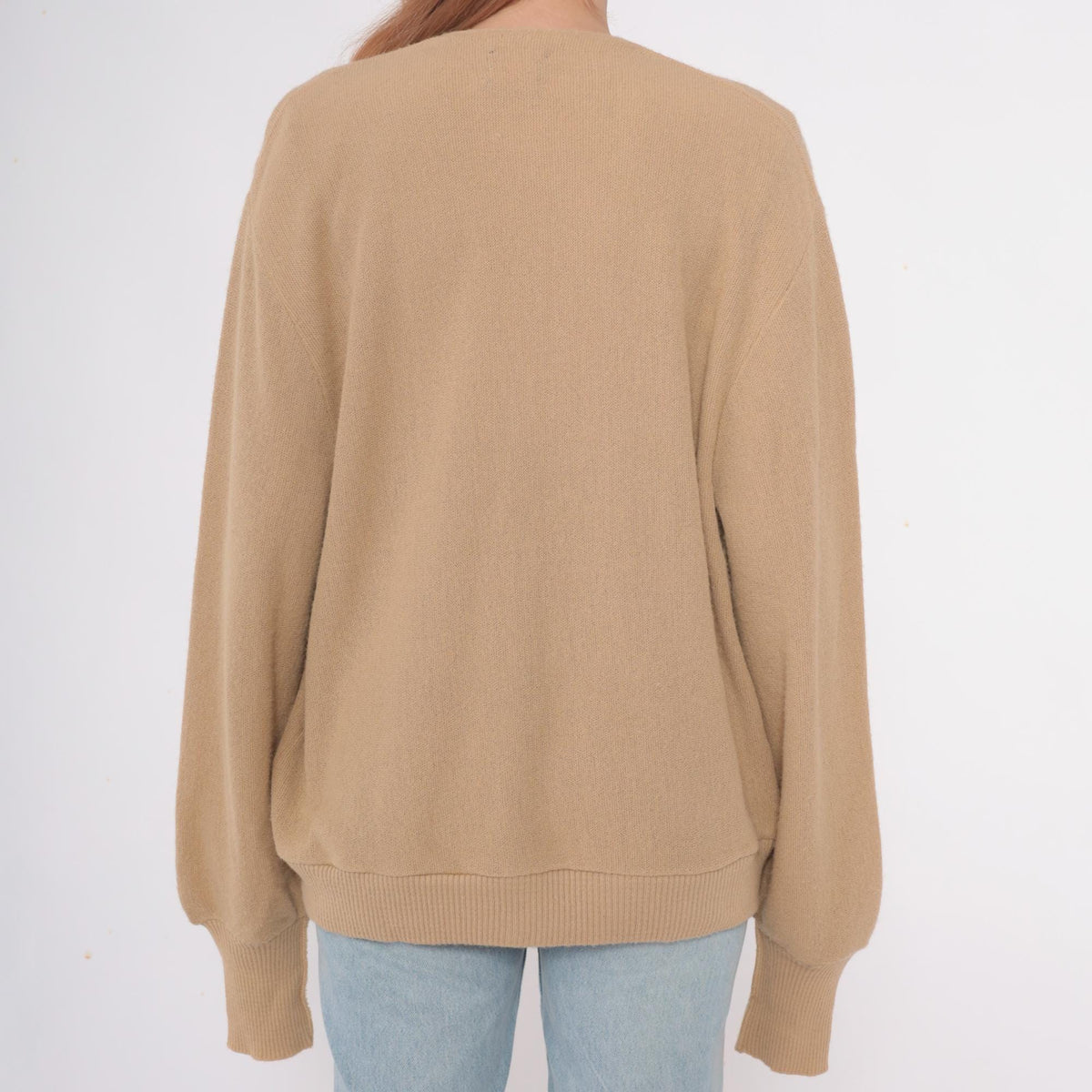 80s Robert Bruce Camel Cardigan V-Neck Button Front Tan Ribbed Large L