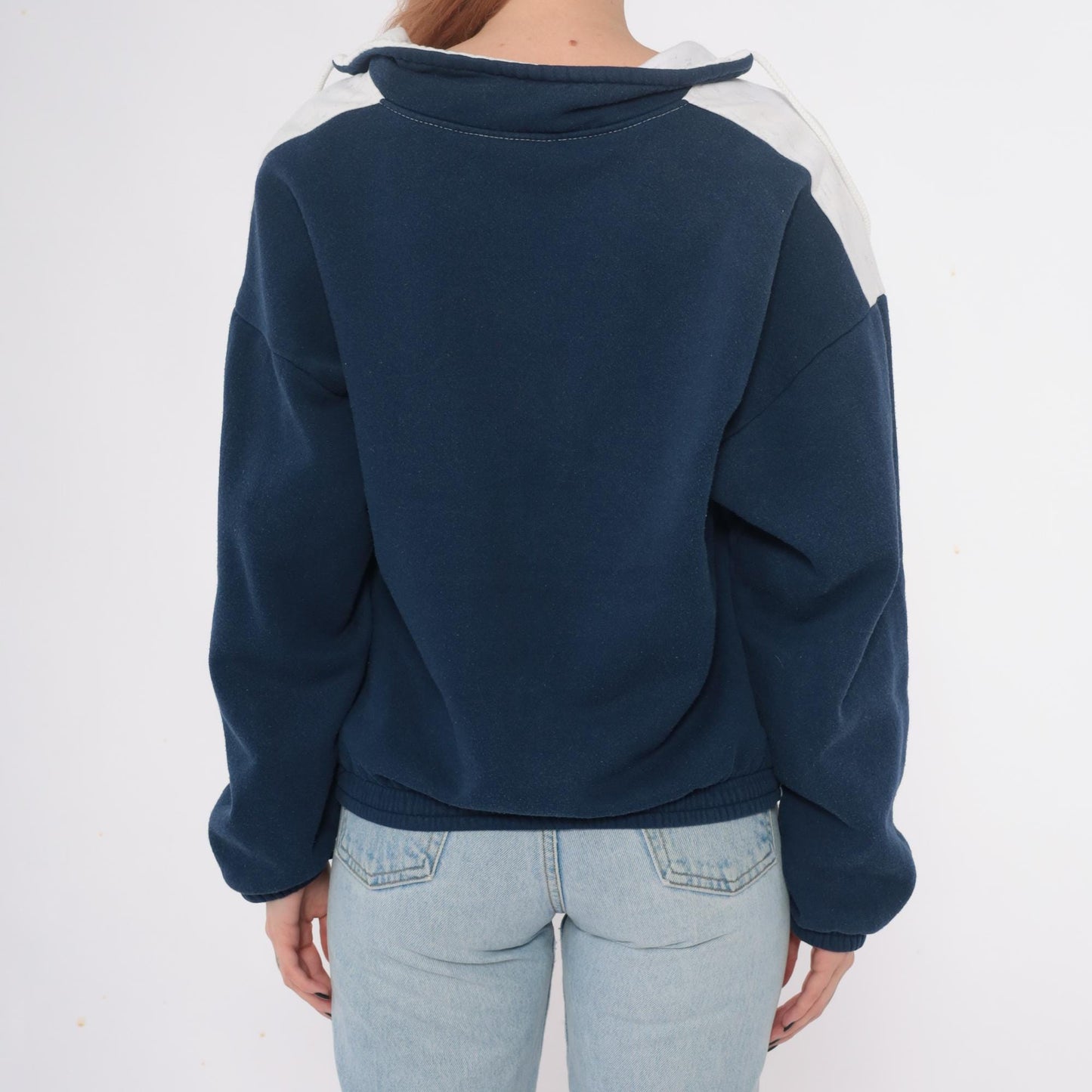 80s Bahamas Zip Hoodie Colorblock Navy Cream Cotton Small Medium