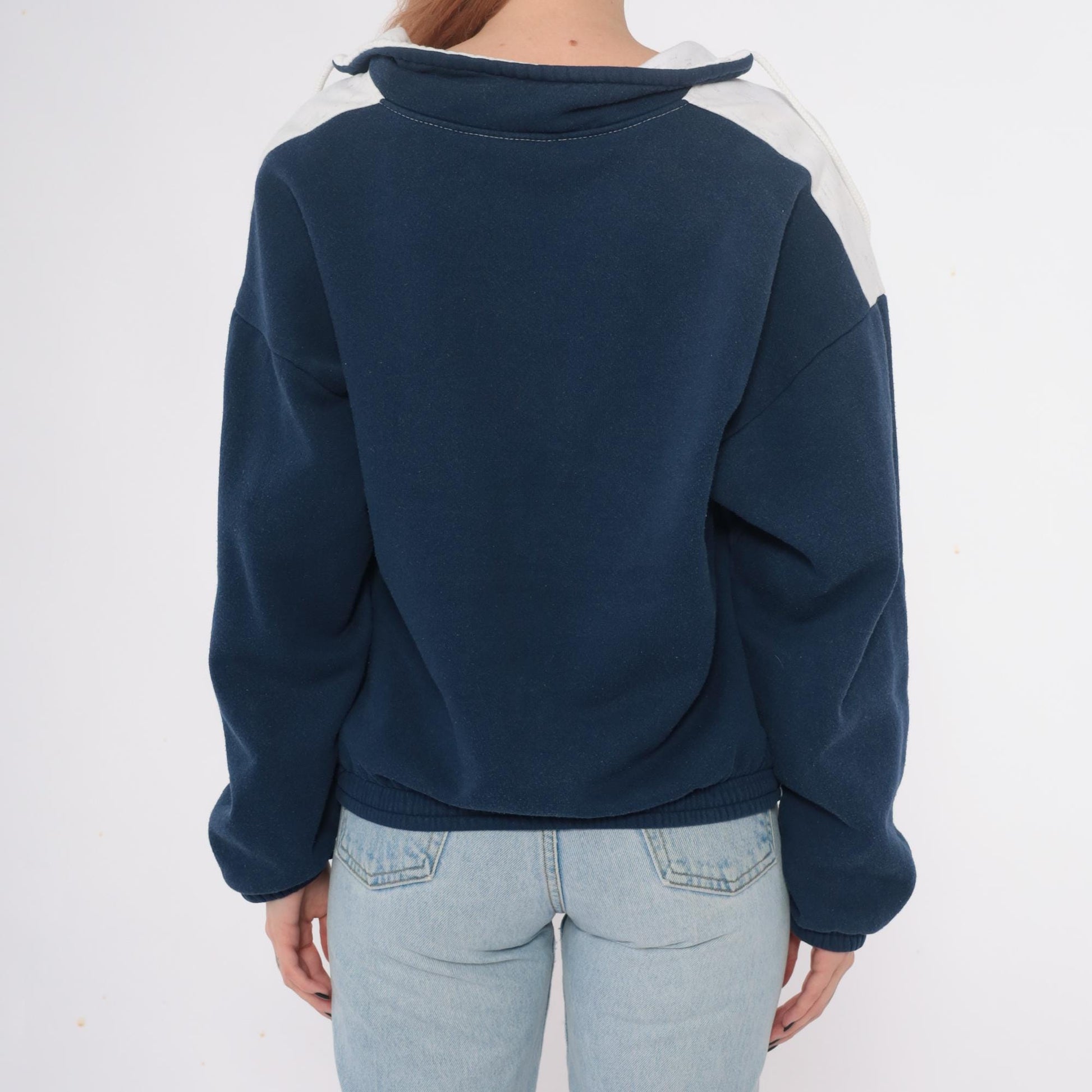 80s Bahamas Zip Hoodie Colorblock Navy Cream Cotton Small Medium