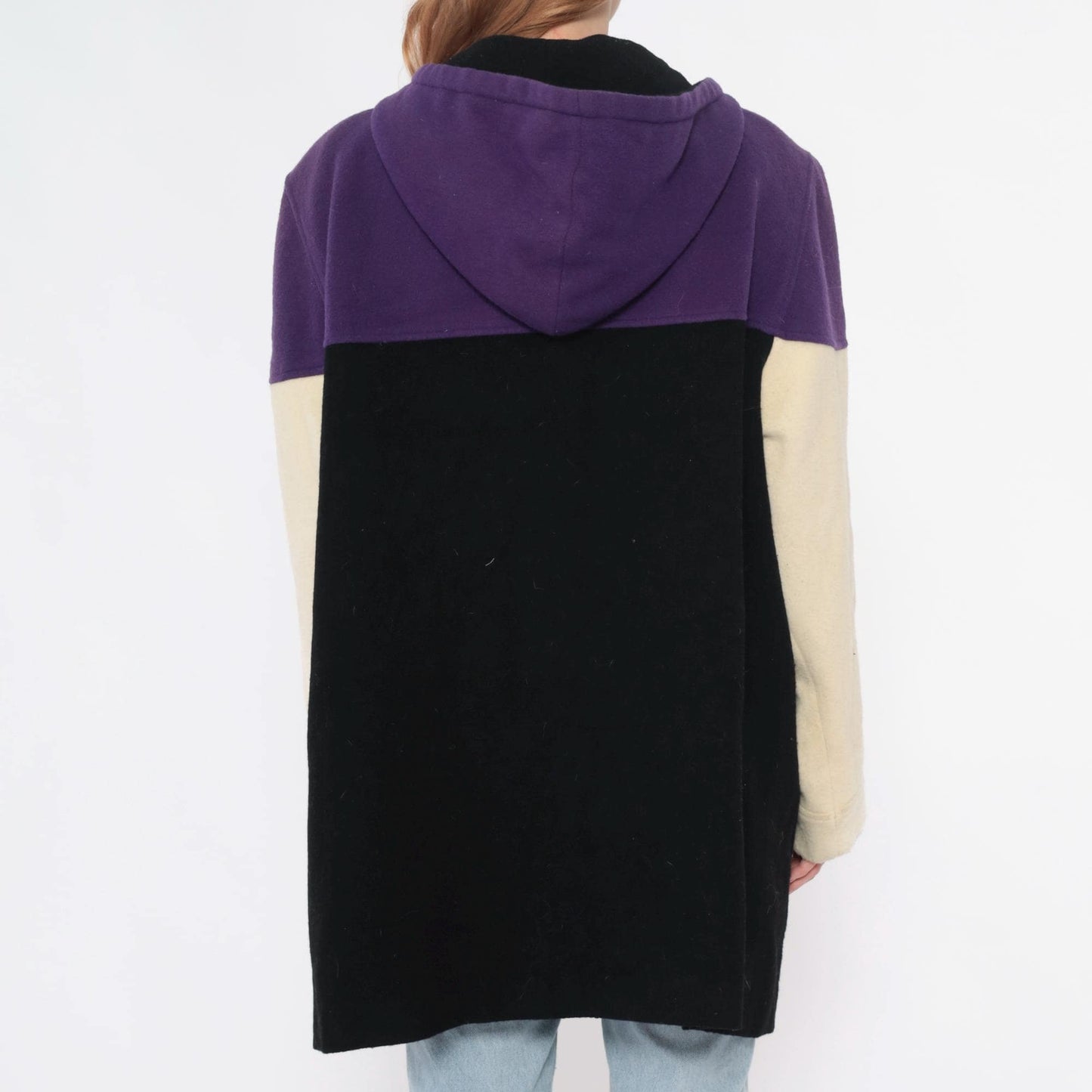 90s Spencer Douglas Colorblock Hooded Jacket Purple Cream Black Wool Blend Extra Large