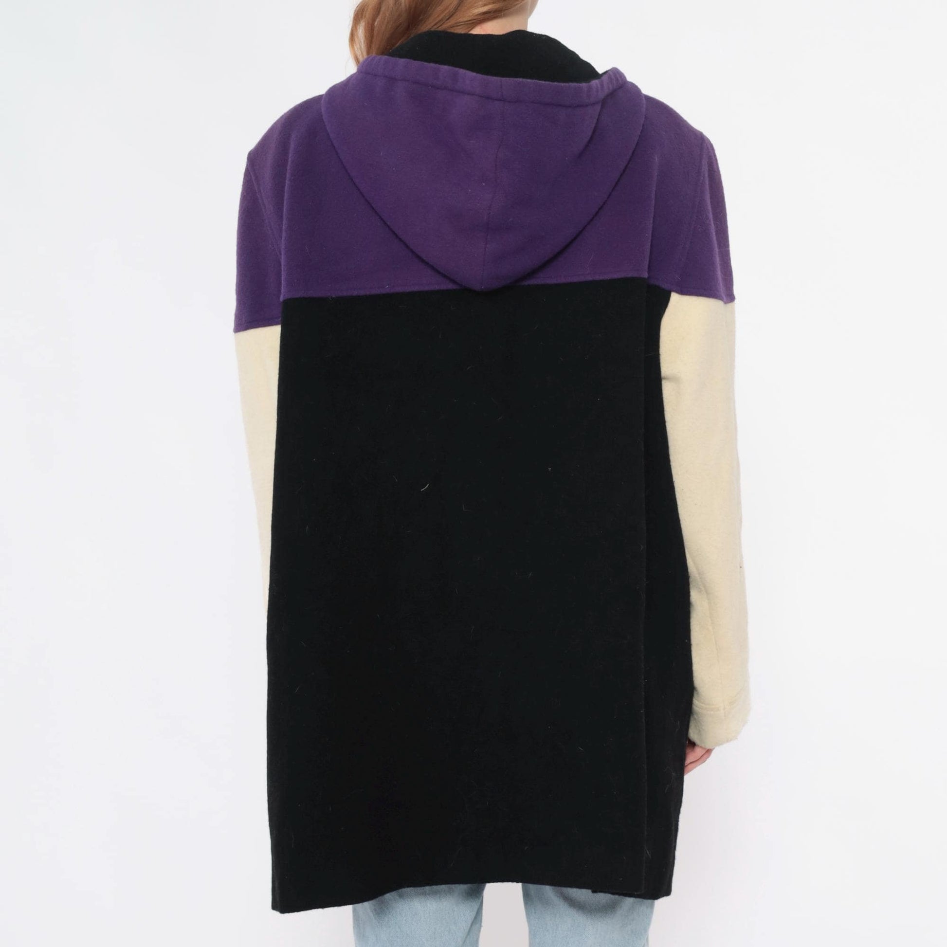 90s Spencer Douglas Colorblock Hooded Jacket Purple Cream Black Wool Blend Extra Large