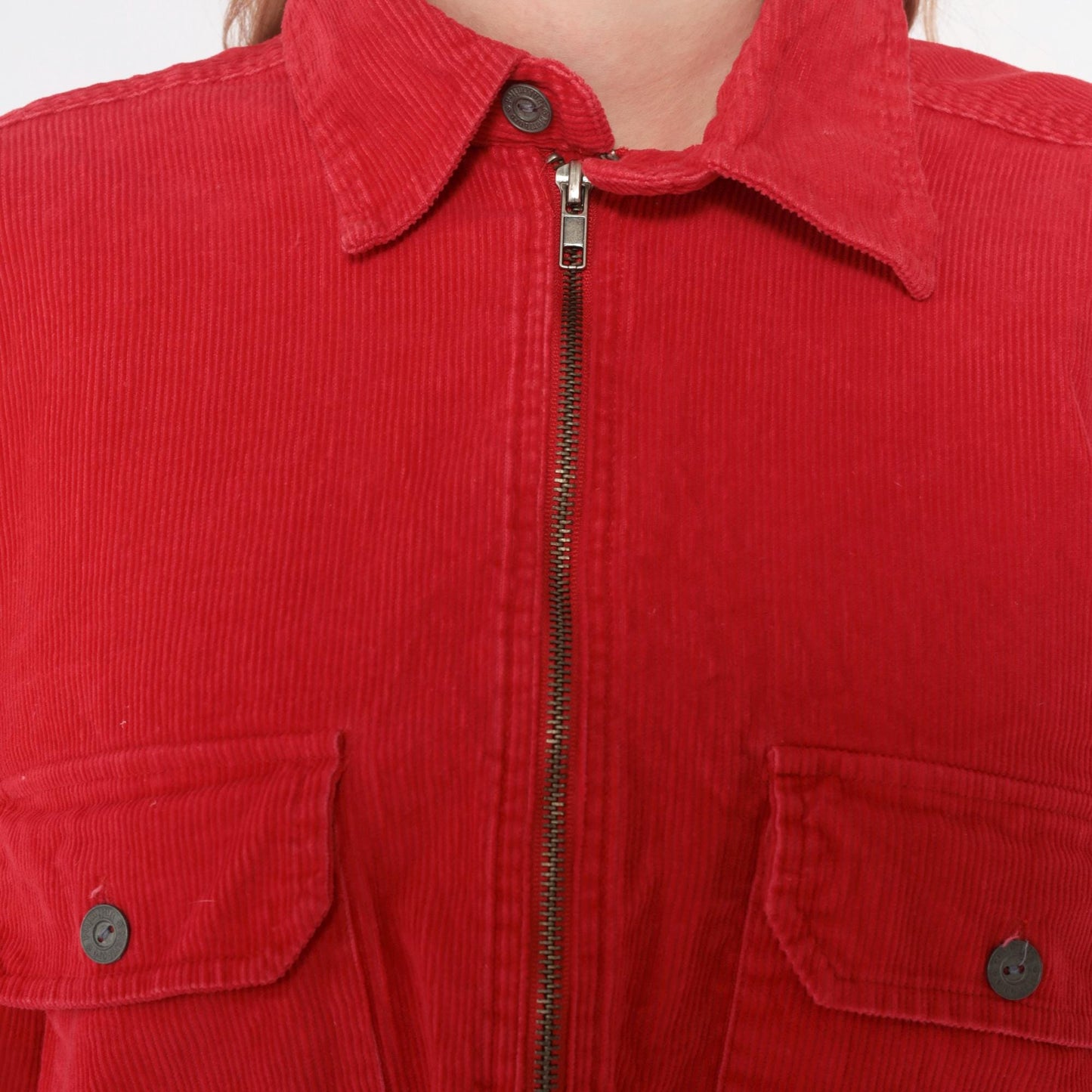 90s Marlboro Corduroy Half-Zip Shirt Red Cotton Collared Medium