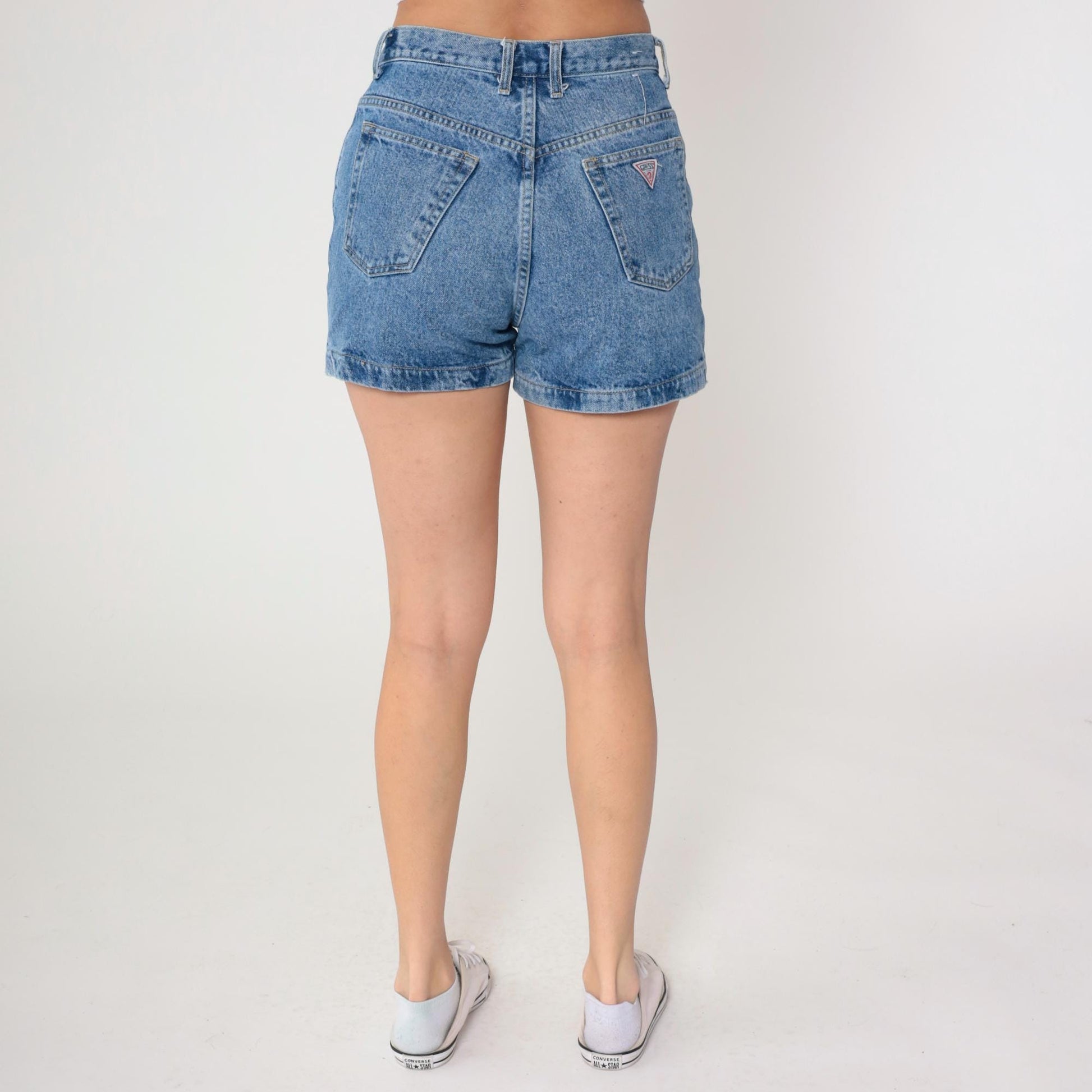 90s Guess Light Blue Denim Shorts High Waisted Button Fly Size 30