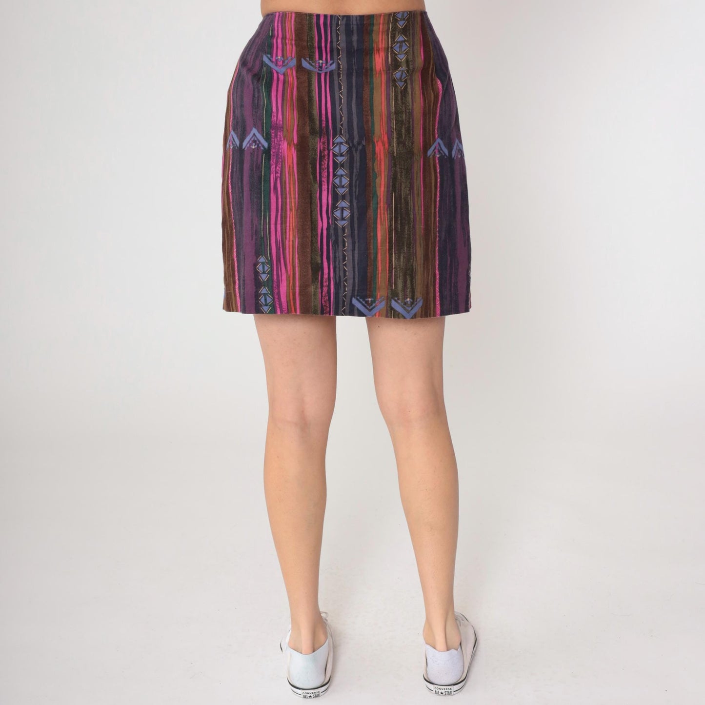 90s Fox & Hound Striped Cotton Mini Wrap Skirt Geometric Purple Pink Medium