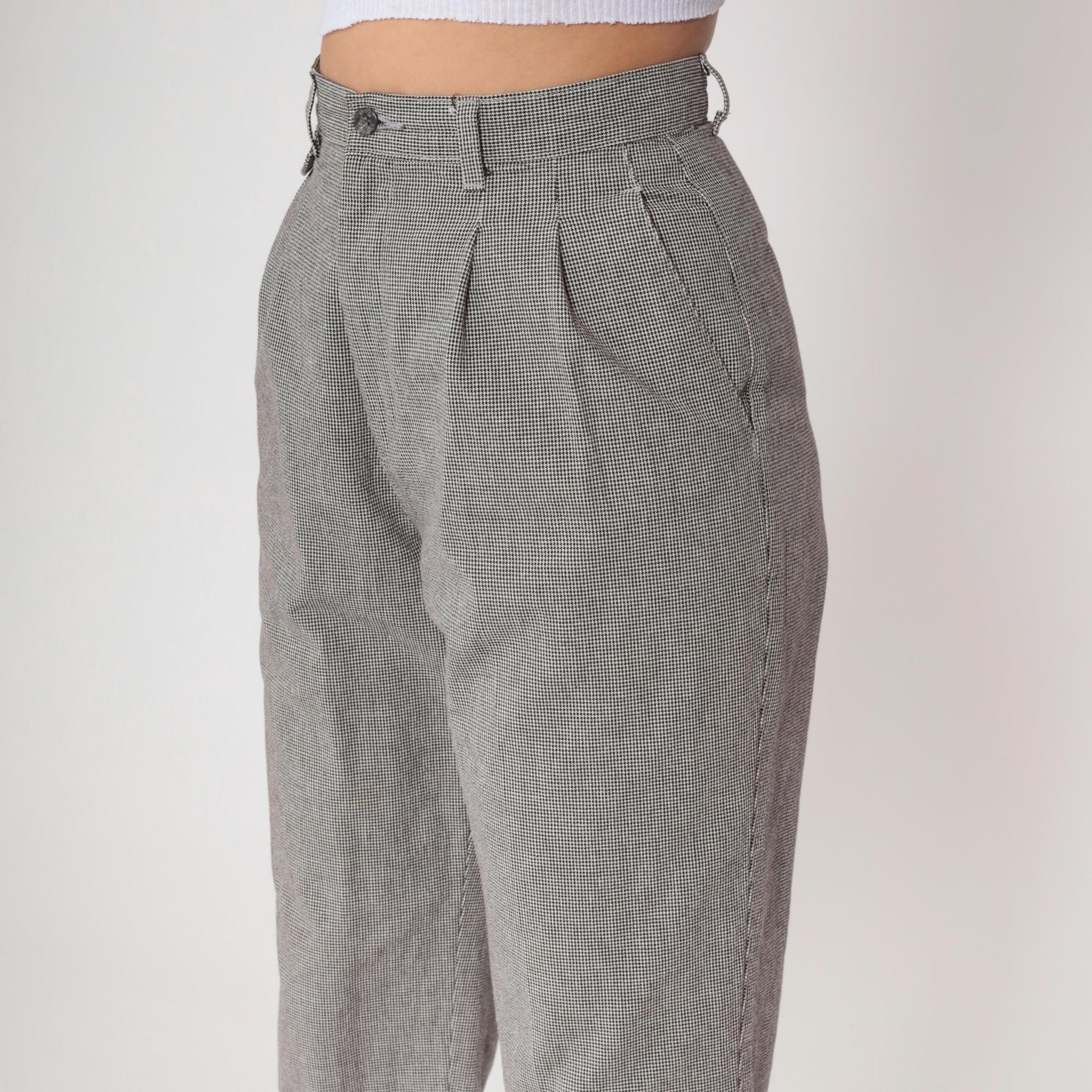 80s Lee Casuals Gray Houndstooth High Waist Tapered Ankle Trousers 29