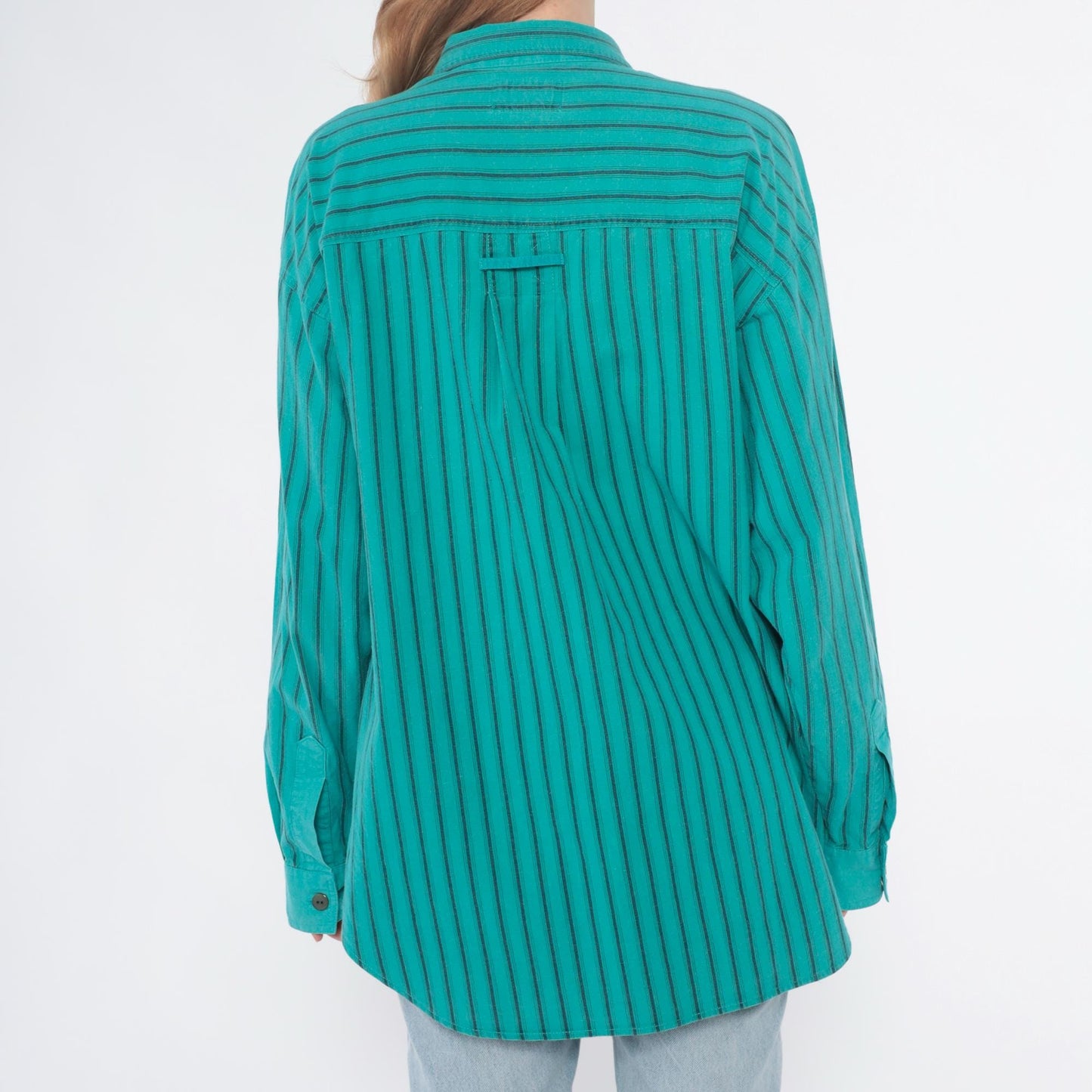 90s Bugle Boy Turquoise Striped Cotton Button-Up Shirt Large L