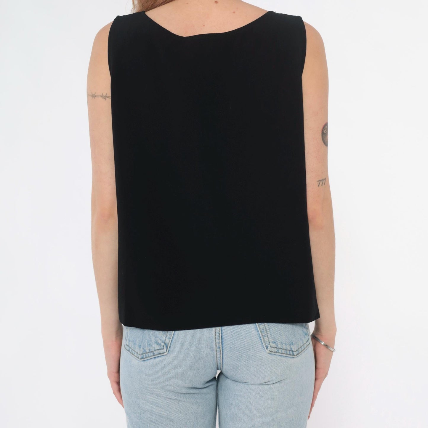 90s Peter Popovitch Black Tank Top Gold Floral Embroidery Large L