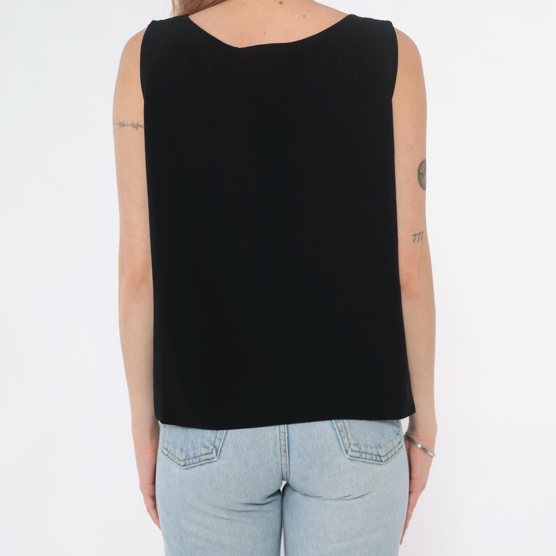 90s Peter Popovitch Black Tank Top Gold Floral Embroidery Large L